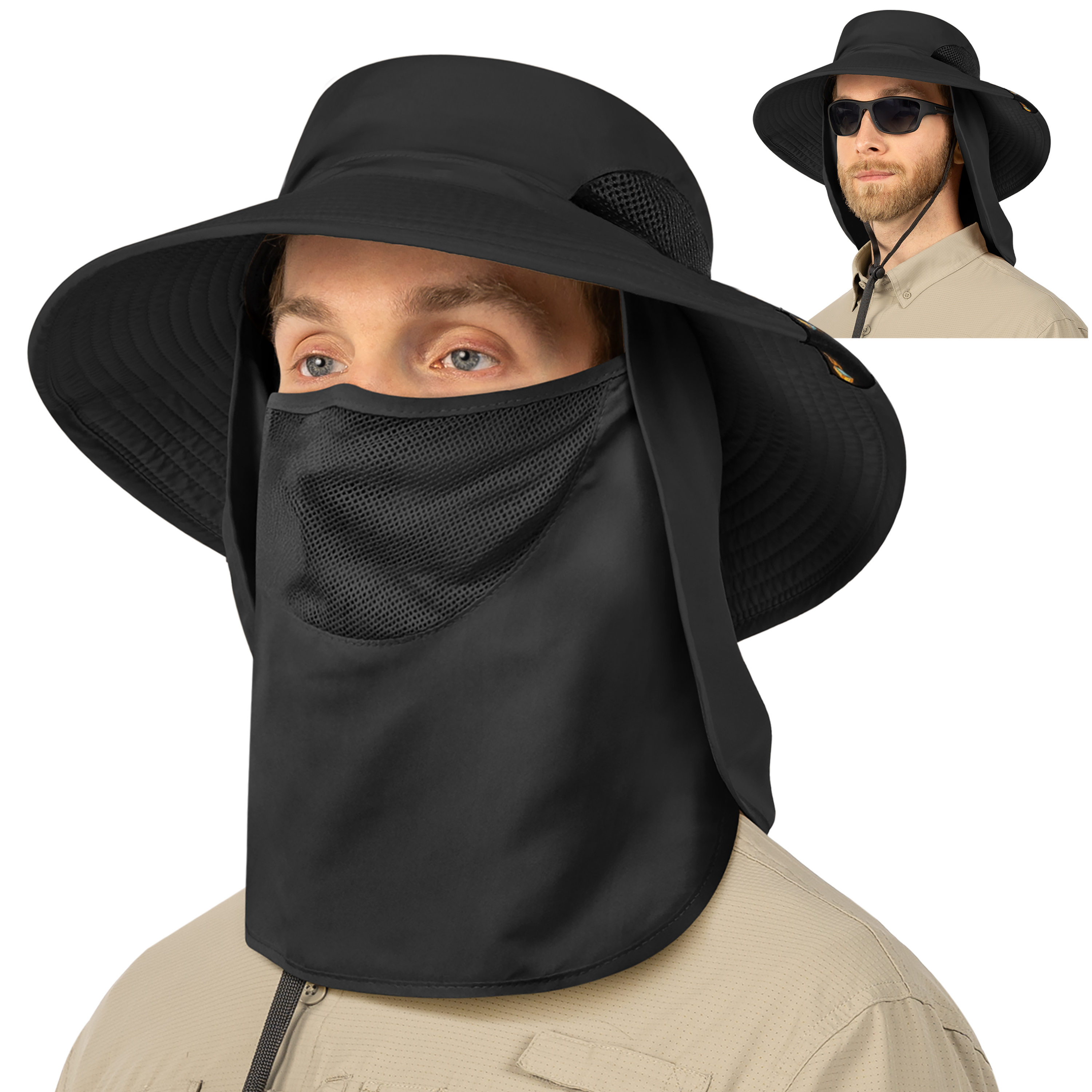 Men Women UV Protection Sun Hats Neck Face Flap Cap Wide Brim Fishing Bucket Hat - Picture 2 of 48