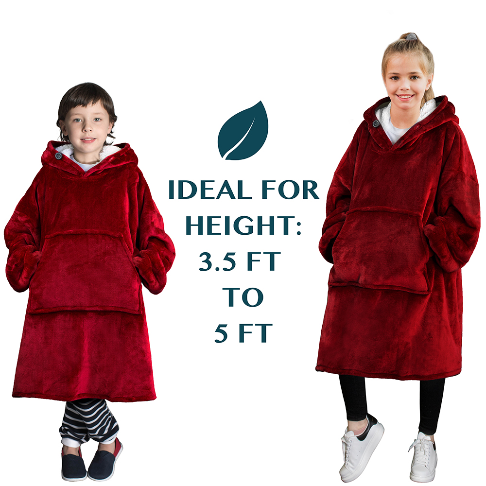 Comfy HOODIE SWEATSHIRT Wearable Blanket for Kids With Sleeves Pocket