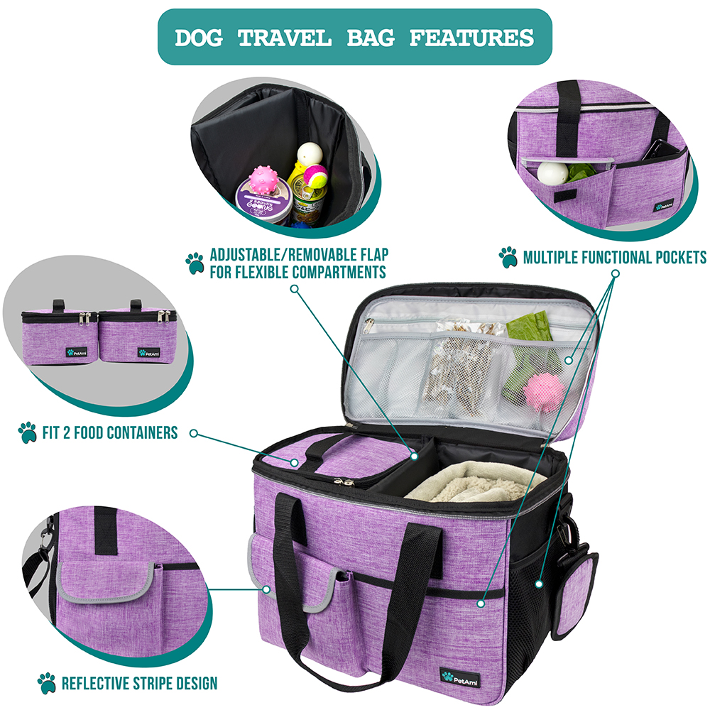 Pet Supply Travel Bag Set Weekend Tote Dog Gear Food Carrier Accessory Organizer - Picture 38 of 59