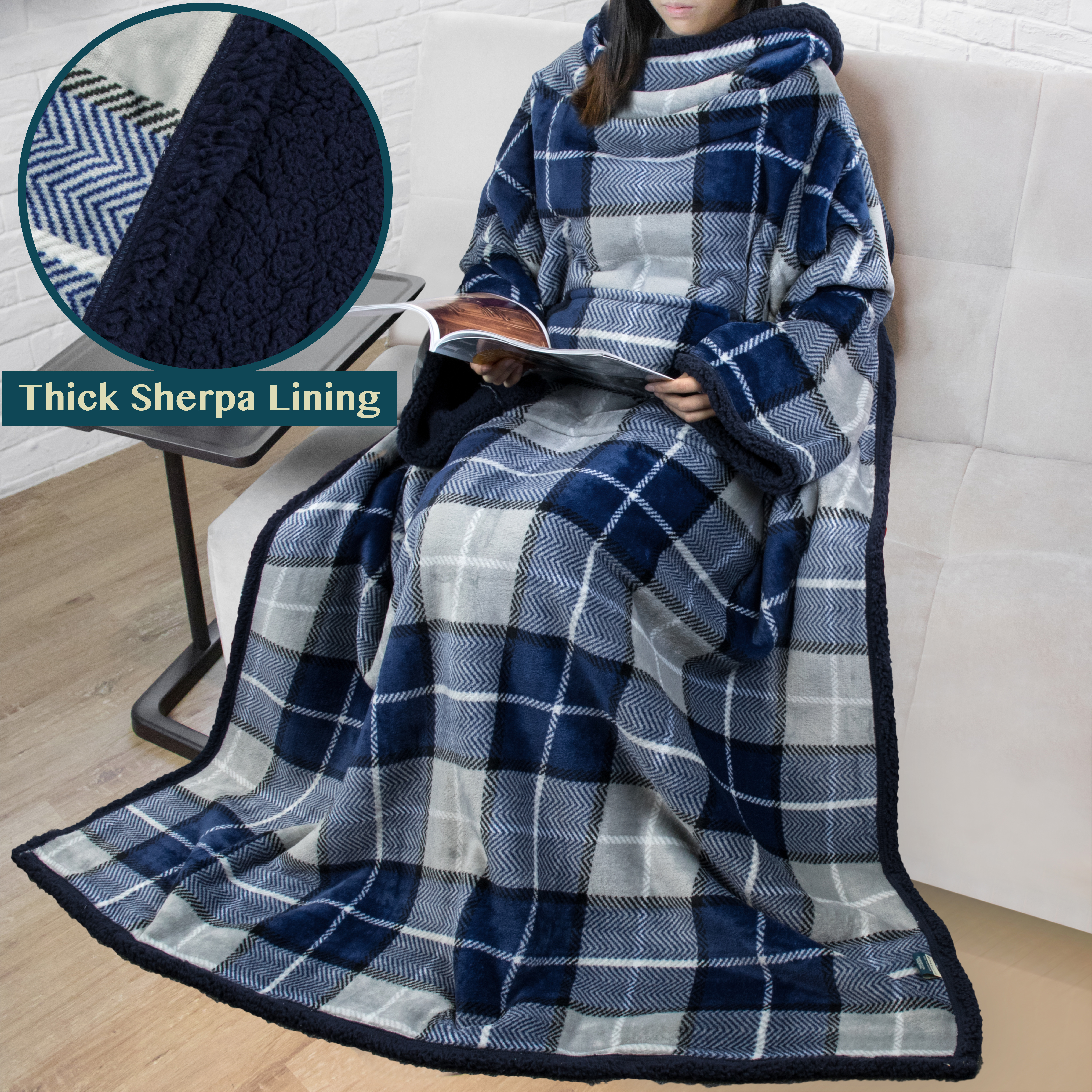 Fleece Wearable TV Blanket with Sleeves Front Pocket Robe Warn Soft Blanket Gift - Picture 129 of 168