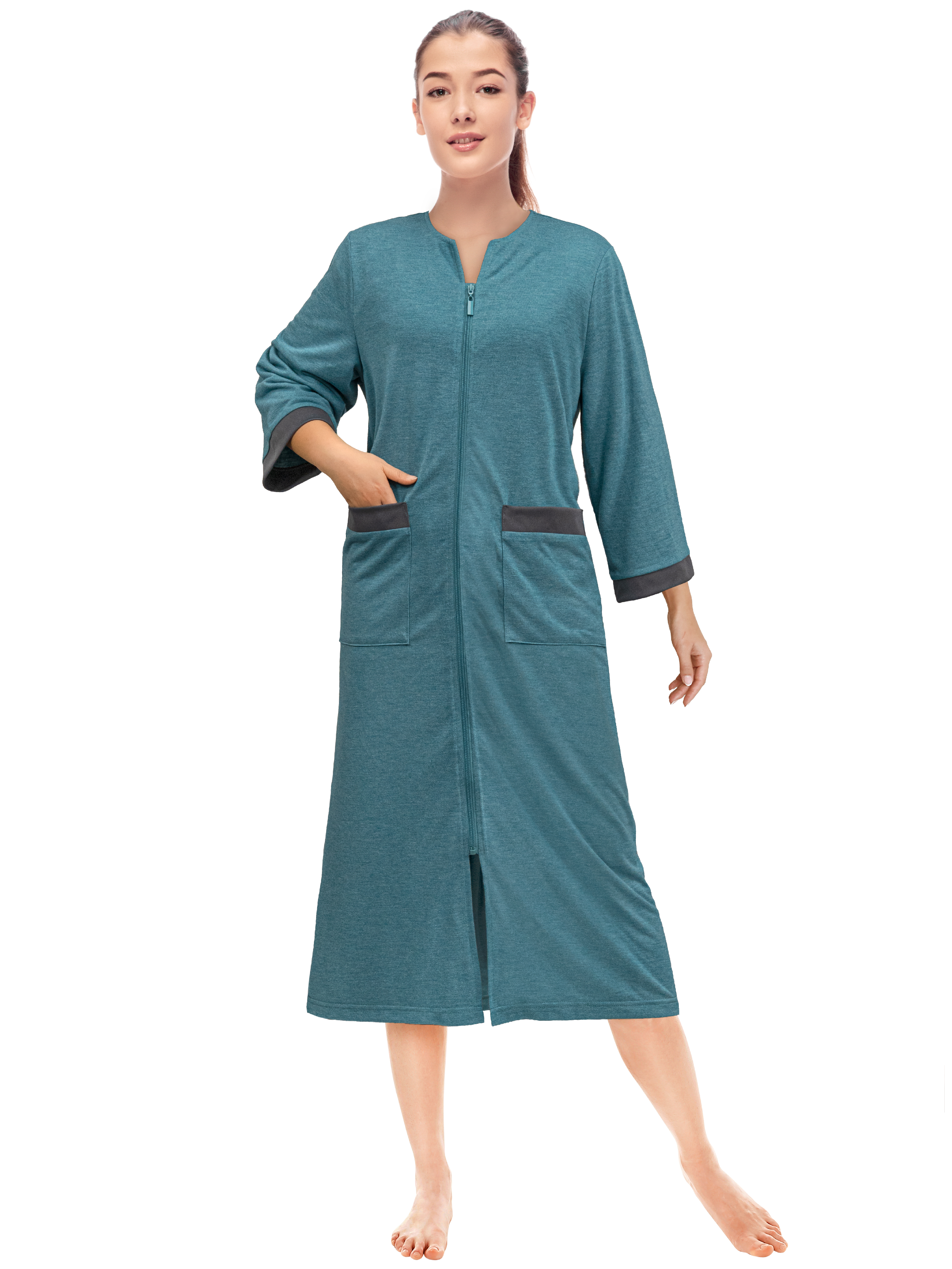 Mujeres Cremallera Abrigo Tumbona Cremallera Damas Bata Ligero Casa Abrigo Vestido - Imagen 31 de 40