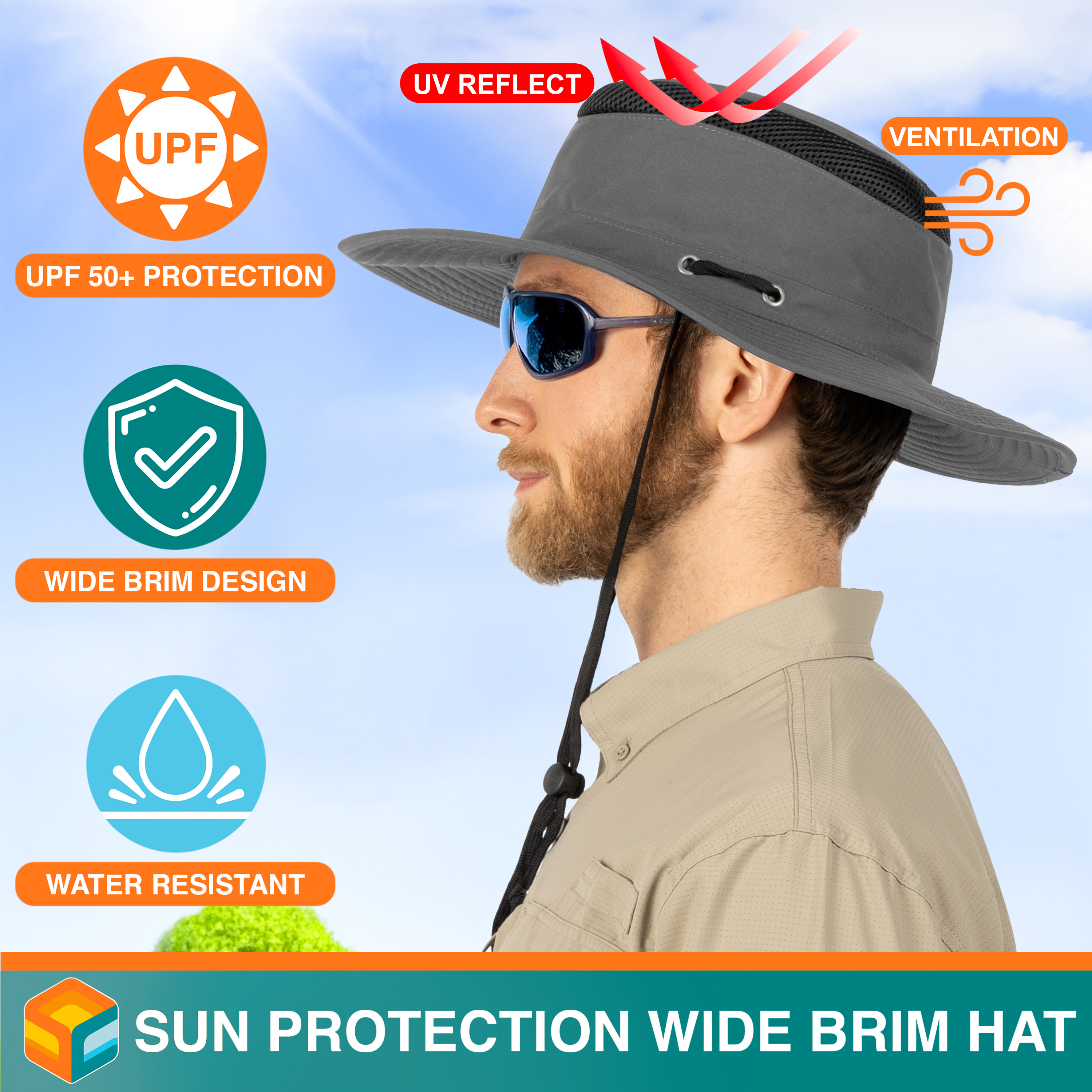 Wide Brim Sun Hat UV Protection Bucket Cap for Hiking Camping Fishing Safari Men - Picture 11 of 47
