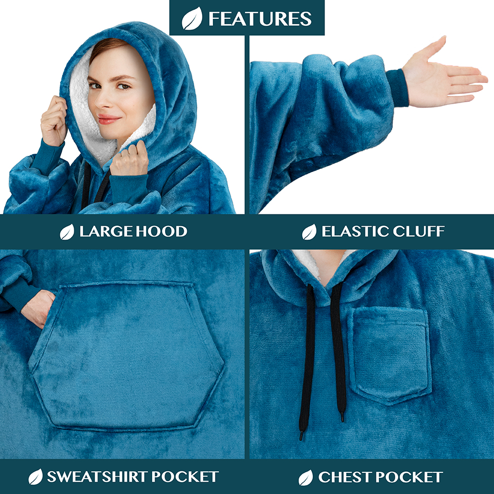 Blanket Sweatshirt Sherpa Plush Soft Comfy Fleece Oversized Hoodie Pocket Gift - Picture 102 of 117