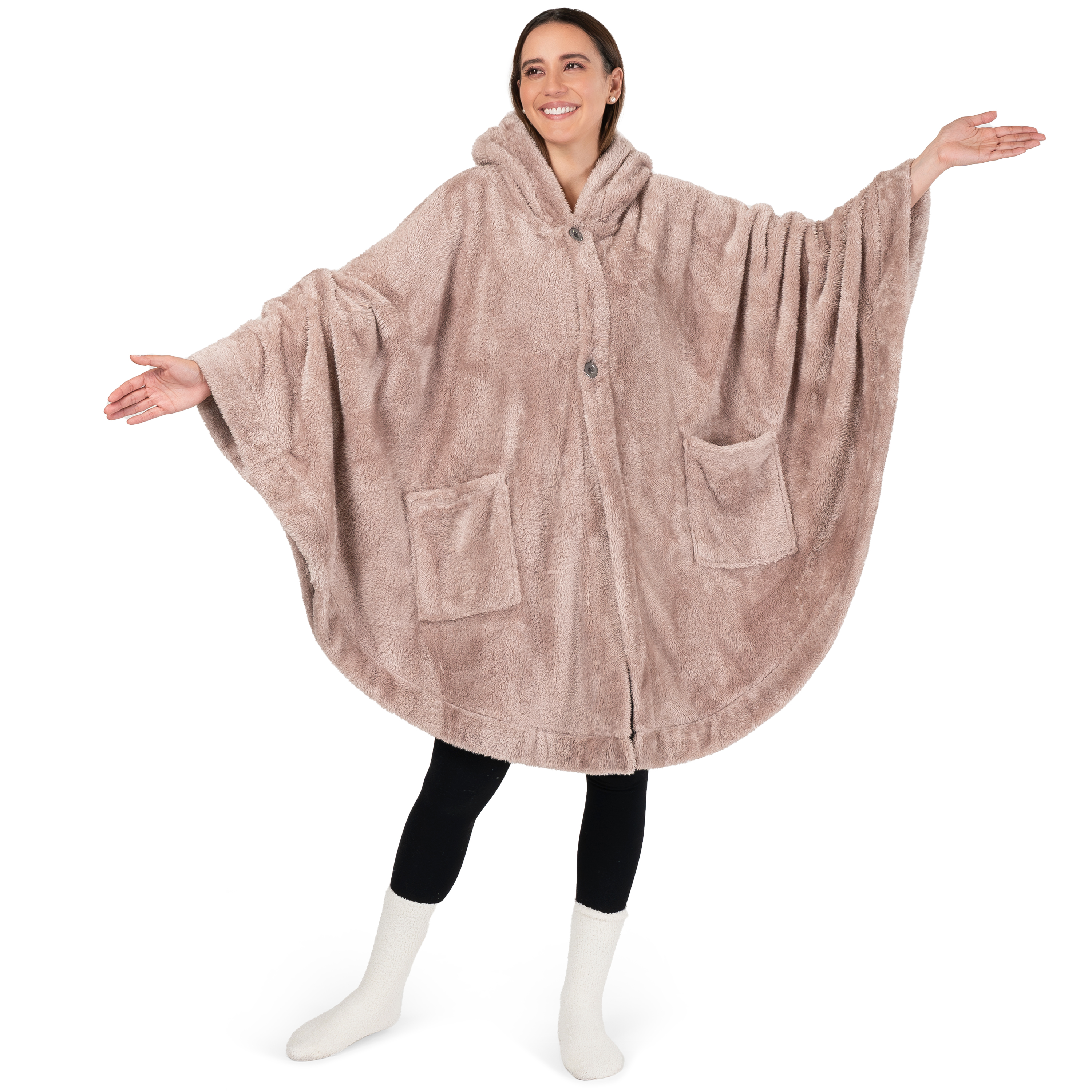 Poncho Manta con Capucha Usable Mantón Envoltura Capucha Bolsillos Suave Esponjoso Regalo - Imagen 66 de 81