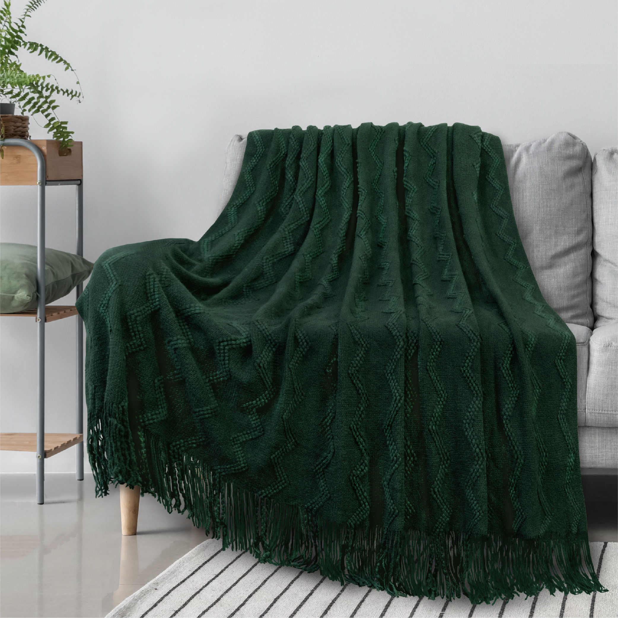 Textured Knitted Fringe Throw Blanket Decorative for Couch Sofa Bed Lightweight - Picture 39 of 142