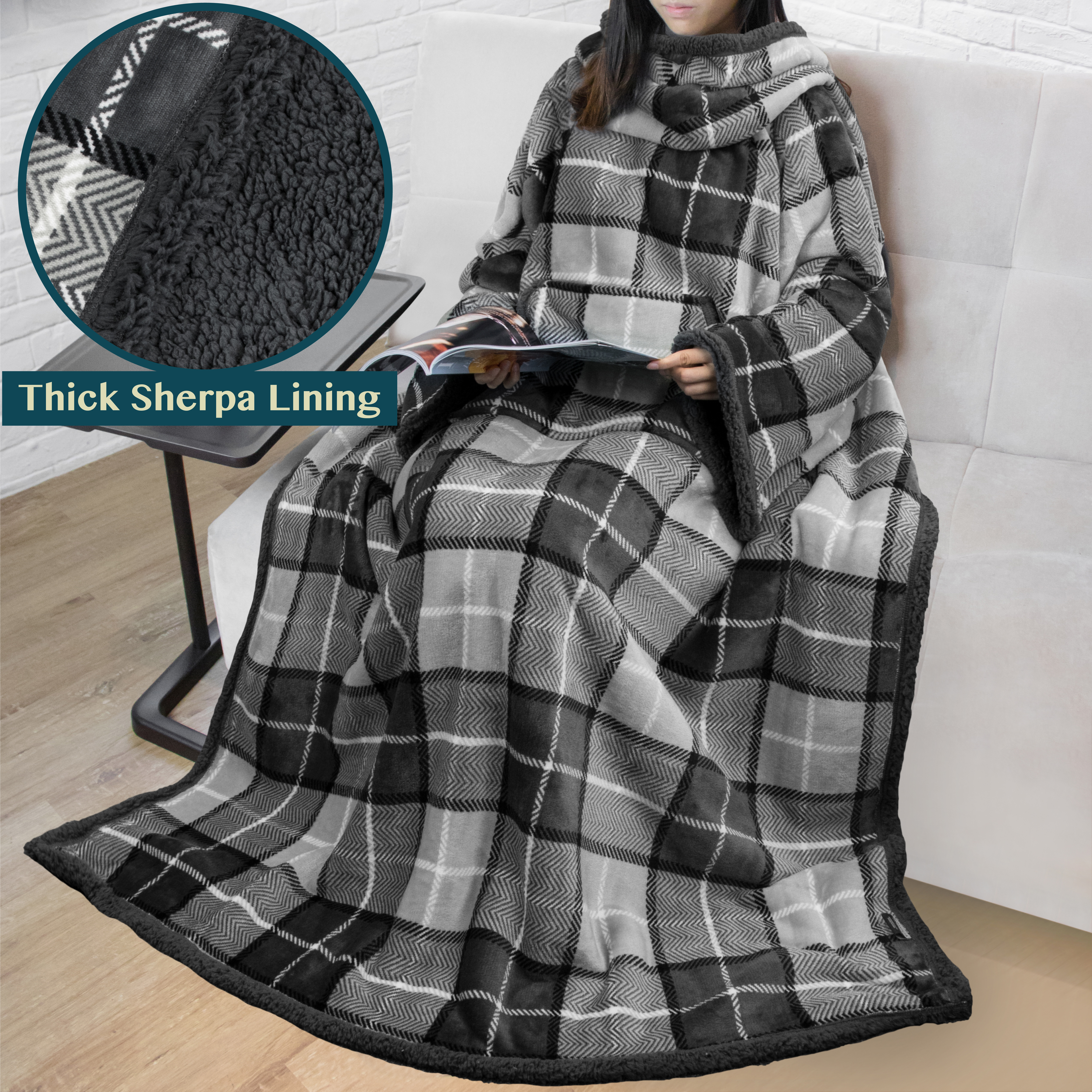 Fleece Wearable TV Blanket with Sleeves Front Pocket Robe Warn Soft Blanket Gift - Picture 107 of 168