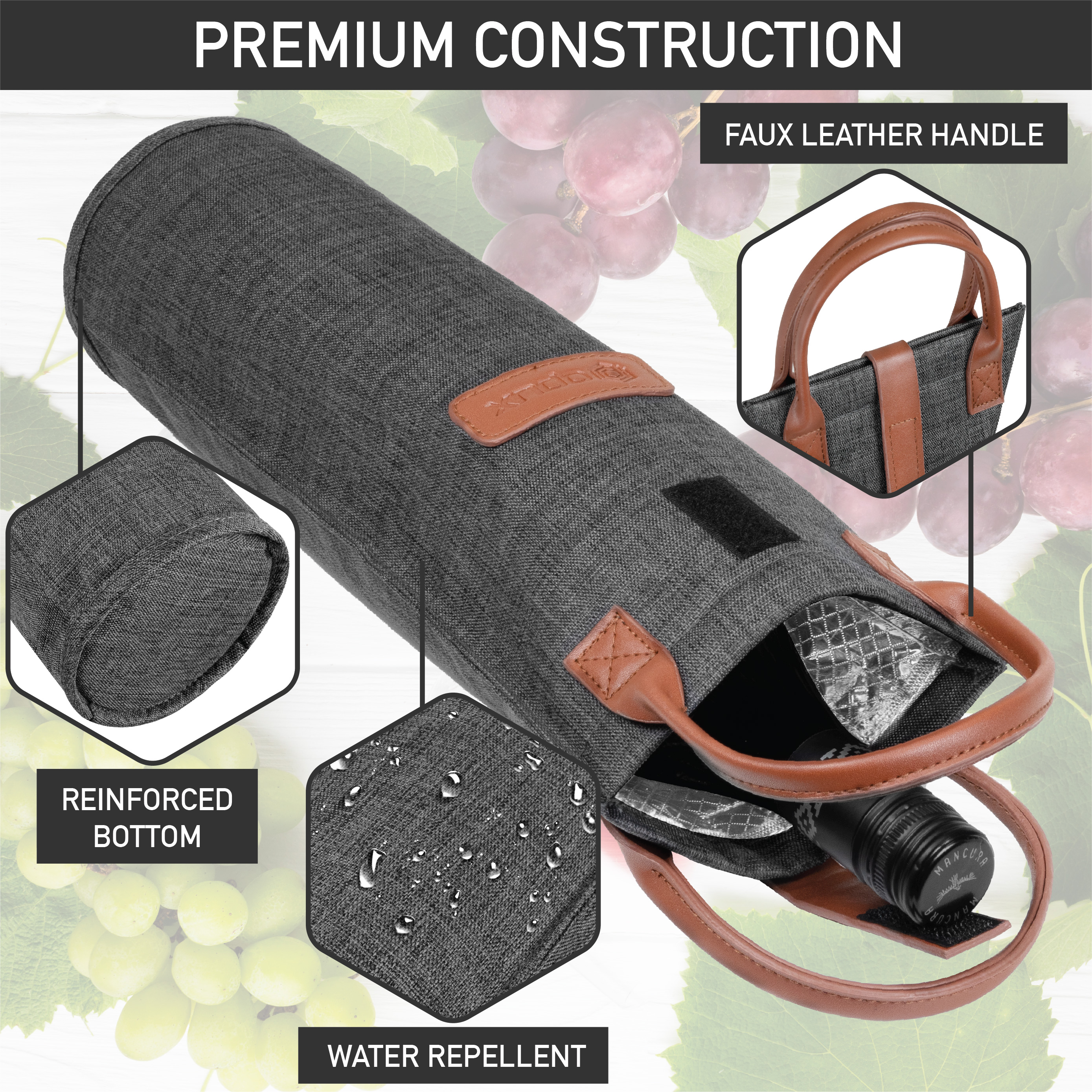 Wine Carrier Bag Insulated Single Bottle Cooler Protection Carrying Tote Travel