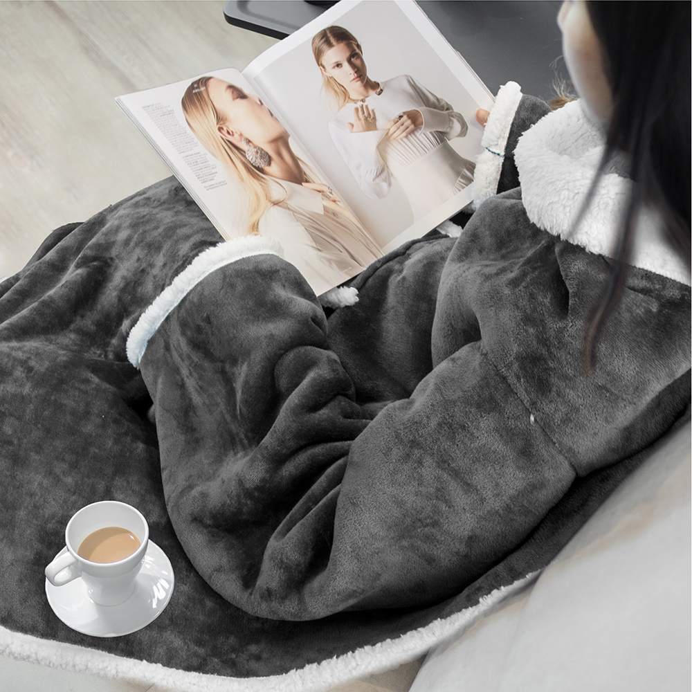 Fleece Wearable TV Blanket with Sleeves Front Pocket Robe Warn Soft Blanket Gift - Picture 86 of 168