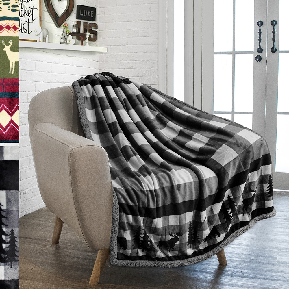 Christmas Blanket Microfiber Fleece Plaid Sherpa Holiday Throw for Couch Sofa - Picture 14 of 68