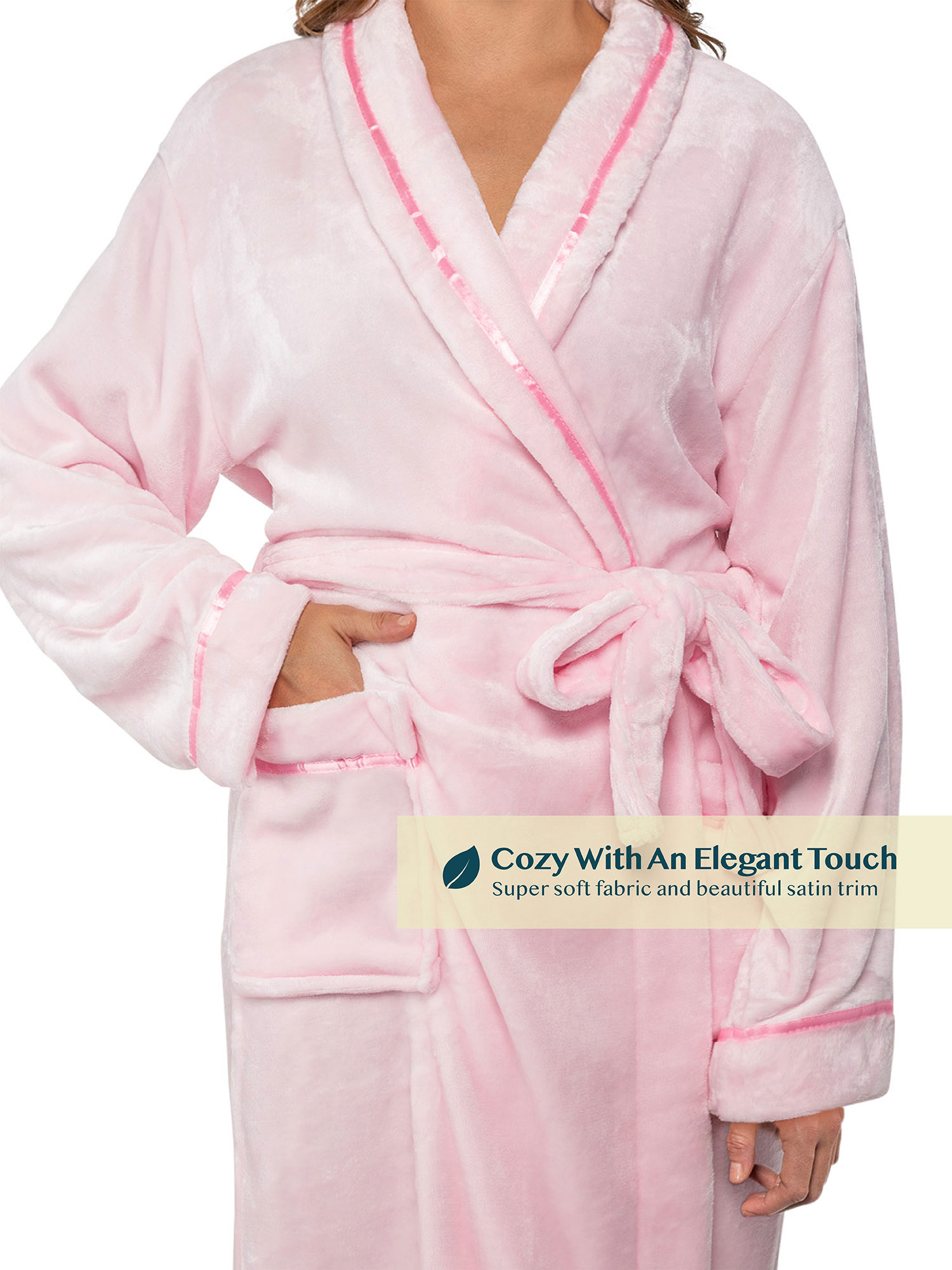 Women Fleece Bath Robe Plush Shawl Collar Spa Robe Soft Microfiber Long Bathrobe - Picture 56 of 99
