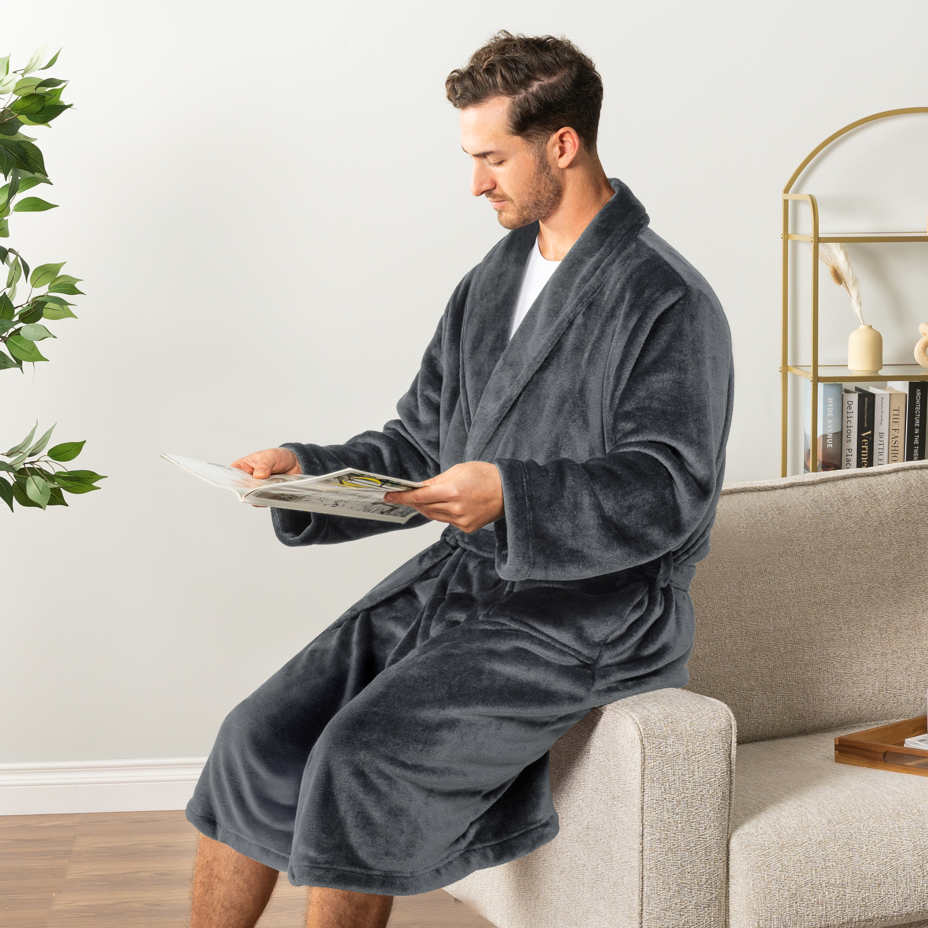 Leichter Herren Morgenmantel Mikrofaser Fleece Bademantel Lang Weich Spa Männer Bademantel - Bild 11 von 27