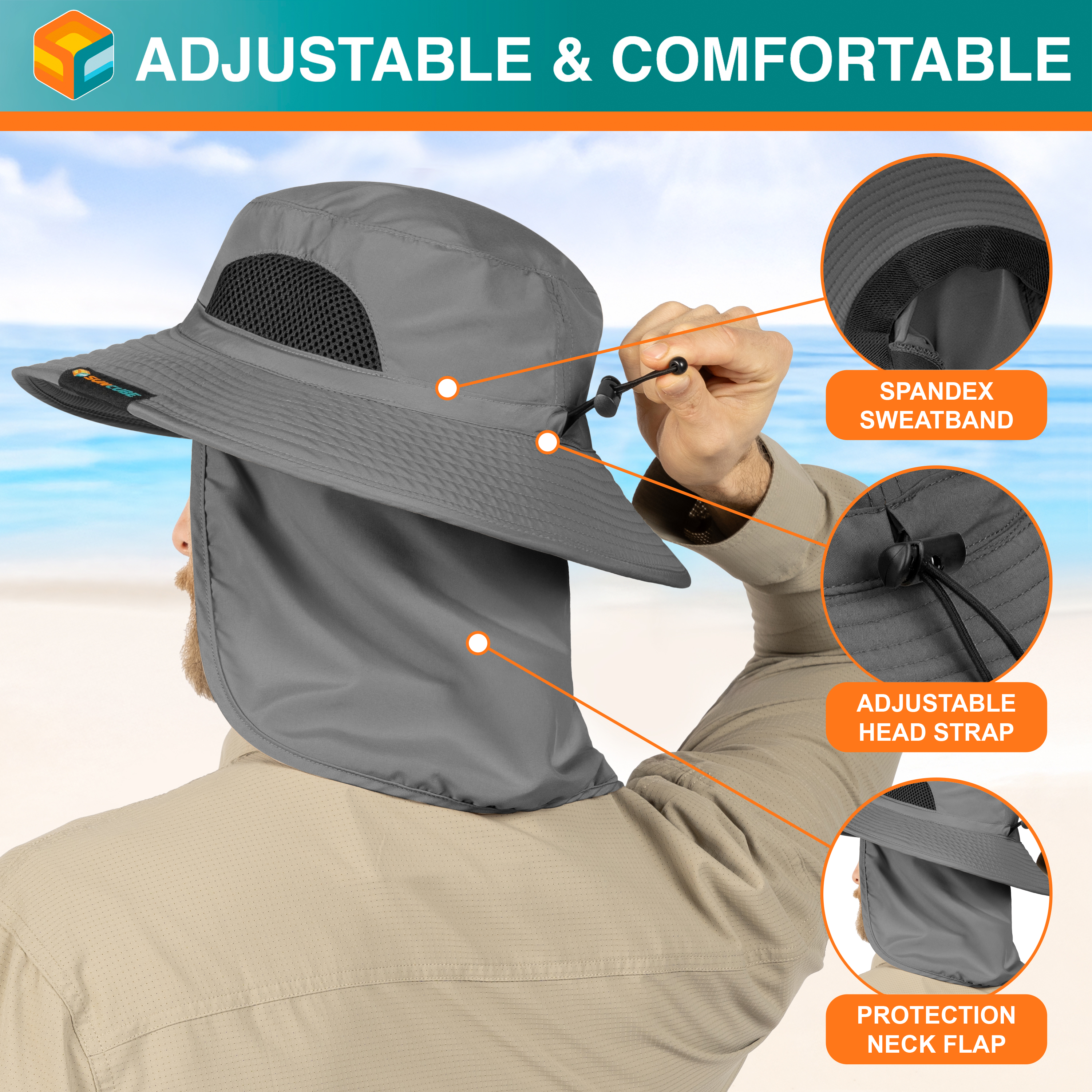 Men Women UV Protection Sun Hats Neck Face Flap Cap Wide Brim Fishing Bucket Hat - Picture 21 of 48