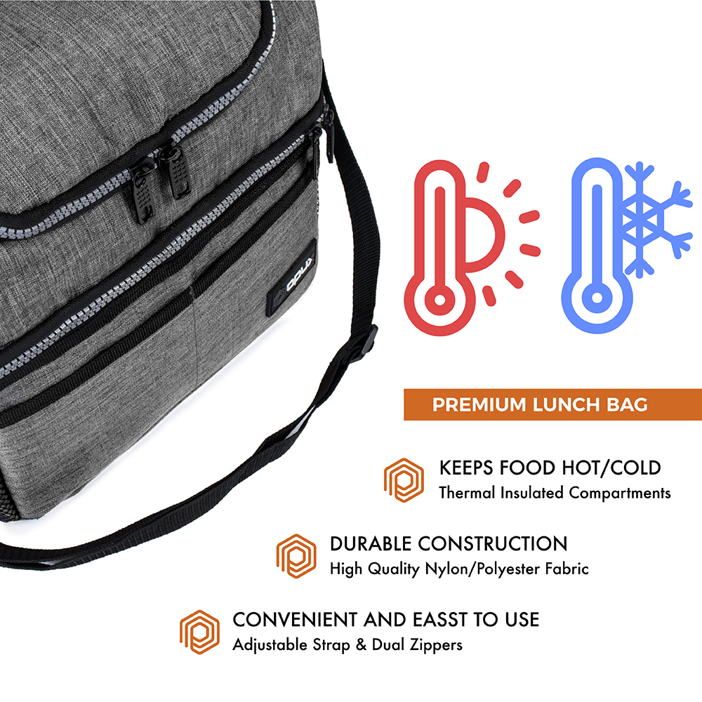 Insulated Lunch Bag For Men Double Deck Soft Cooler Tote Leakproof Lunch Box - Picture 17 of 64