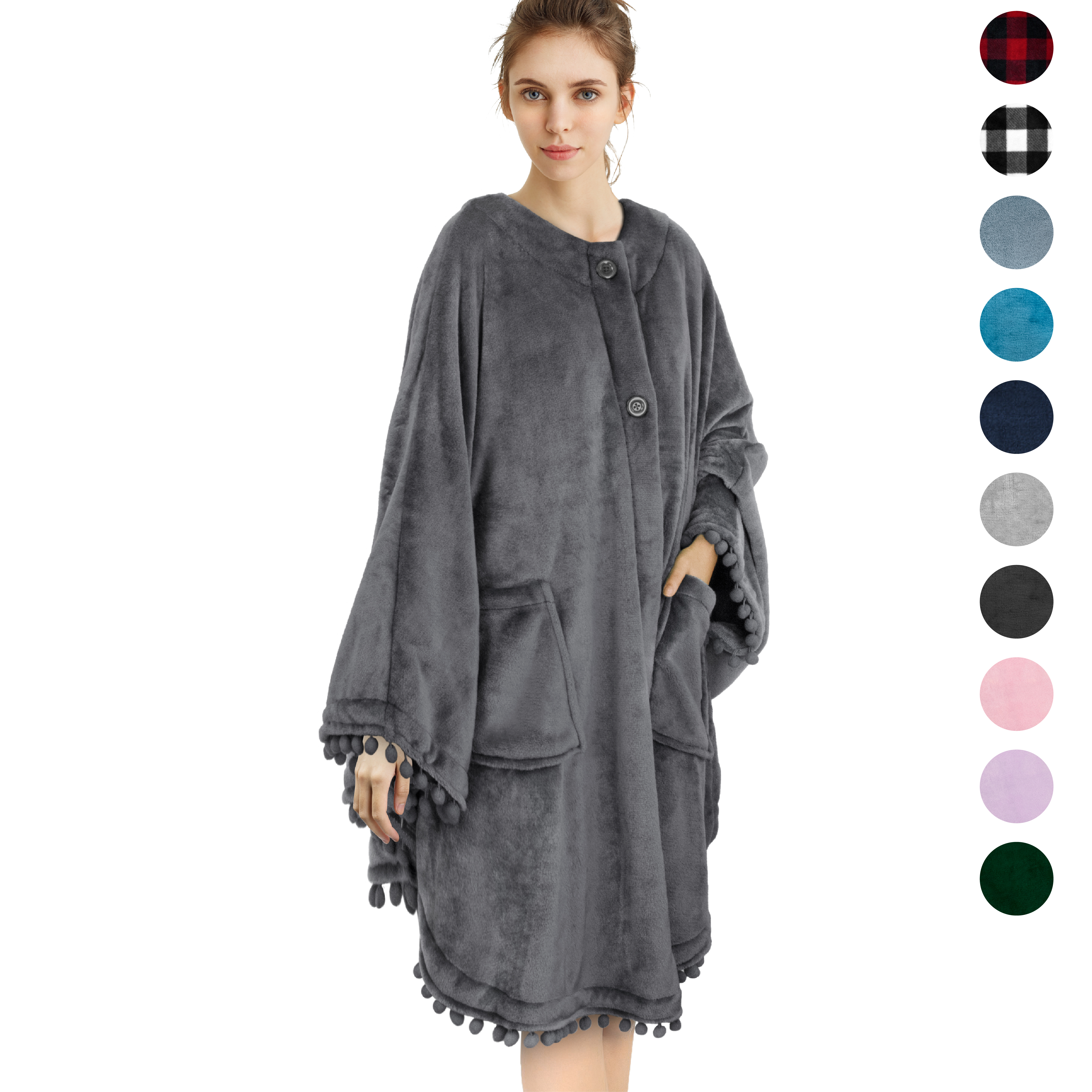 Poncho Wearable Hooded Blanket Wrap Cape With Hood Pocket Angle Wrap Soft Fleece