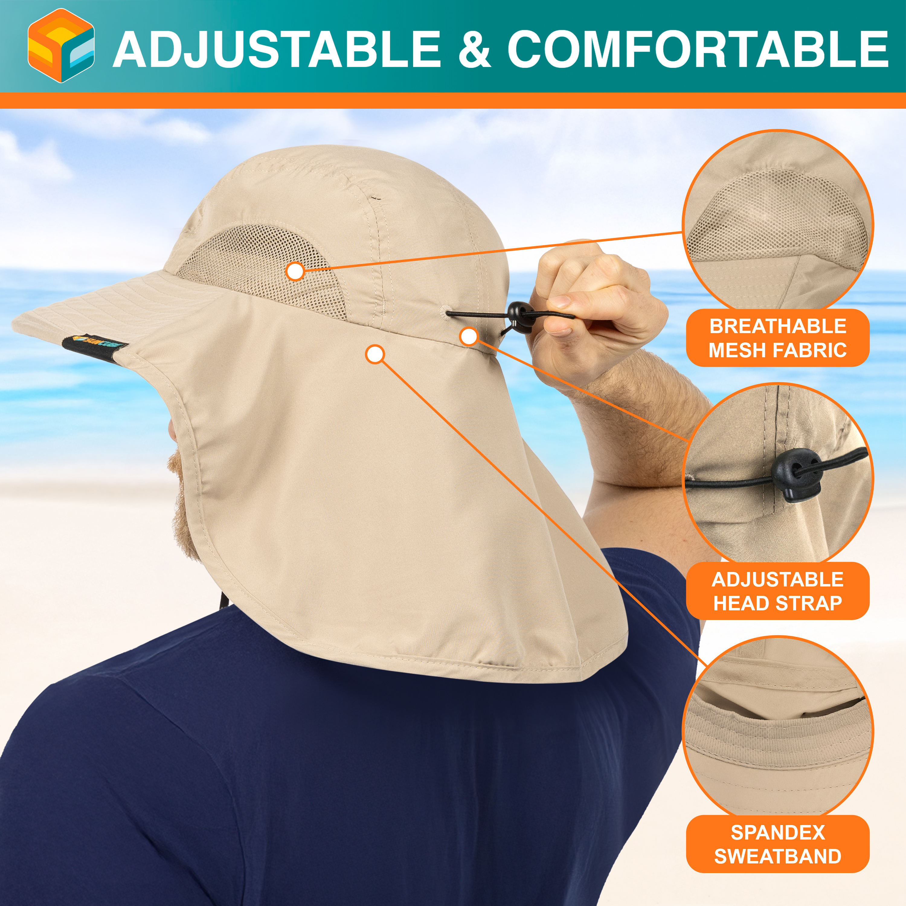 Sombrero para el Sol con Solapa para el Cuello Ala Ancha Sombrero para Senderismo 50+UPF Hombres Mujeres Pesca Safari FPS - Imagen 110 de 128