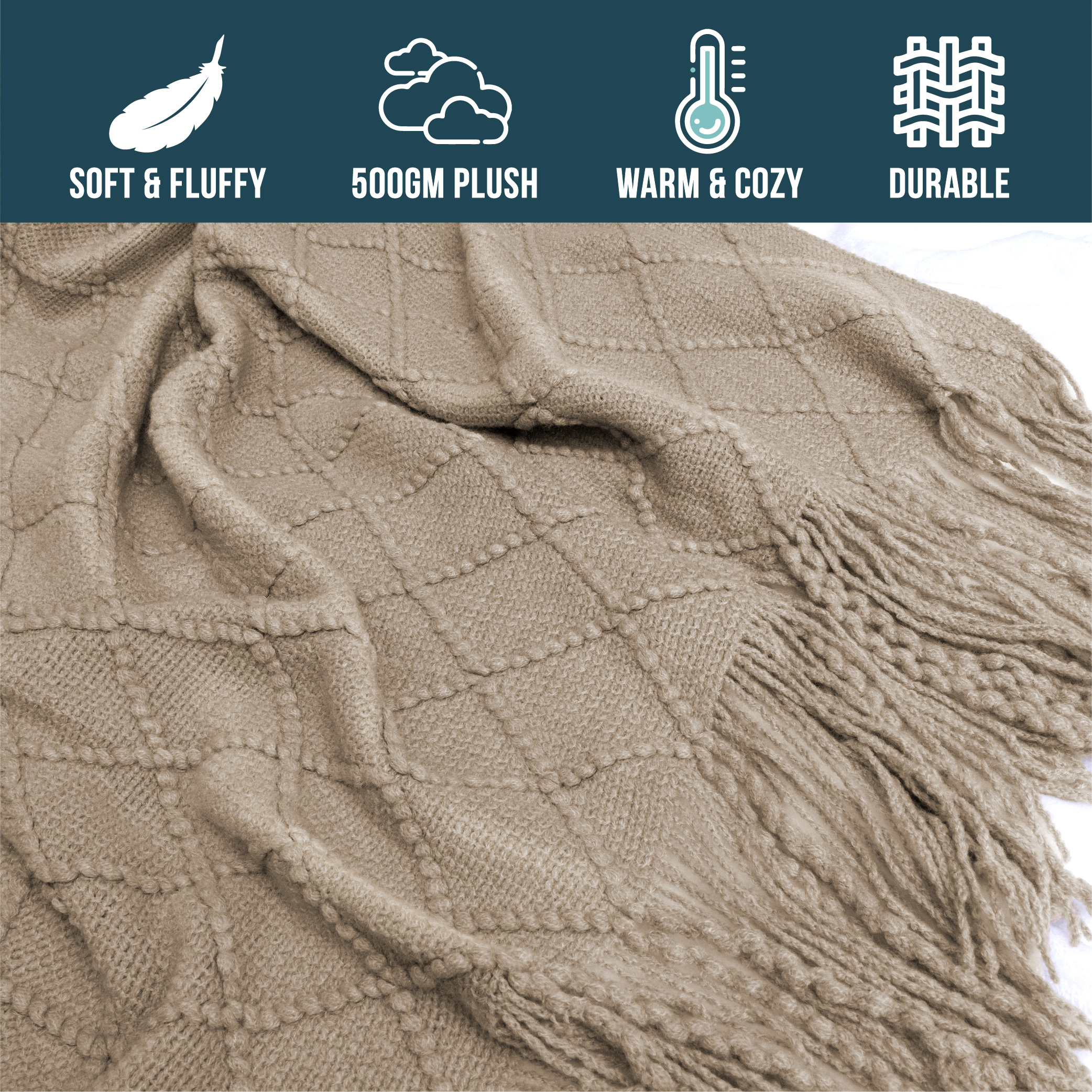 Decorative Fringe Throw Blanket for Couch Bed Sofa Soft Texture Knitted Blanket - Picture 59 of 64