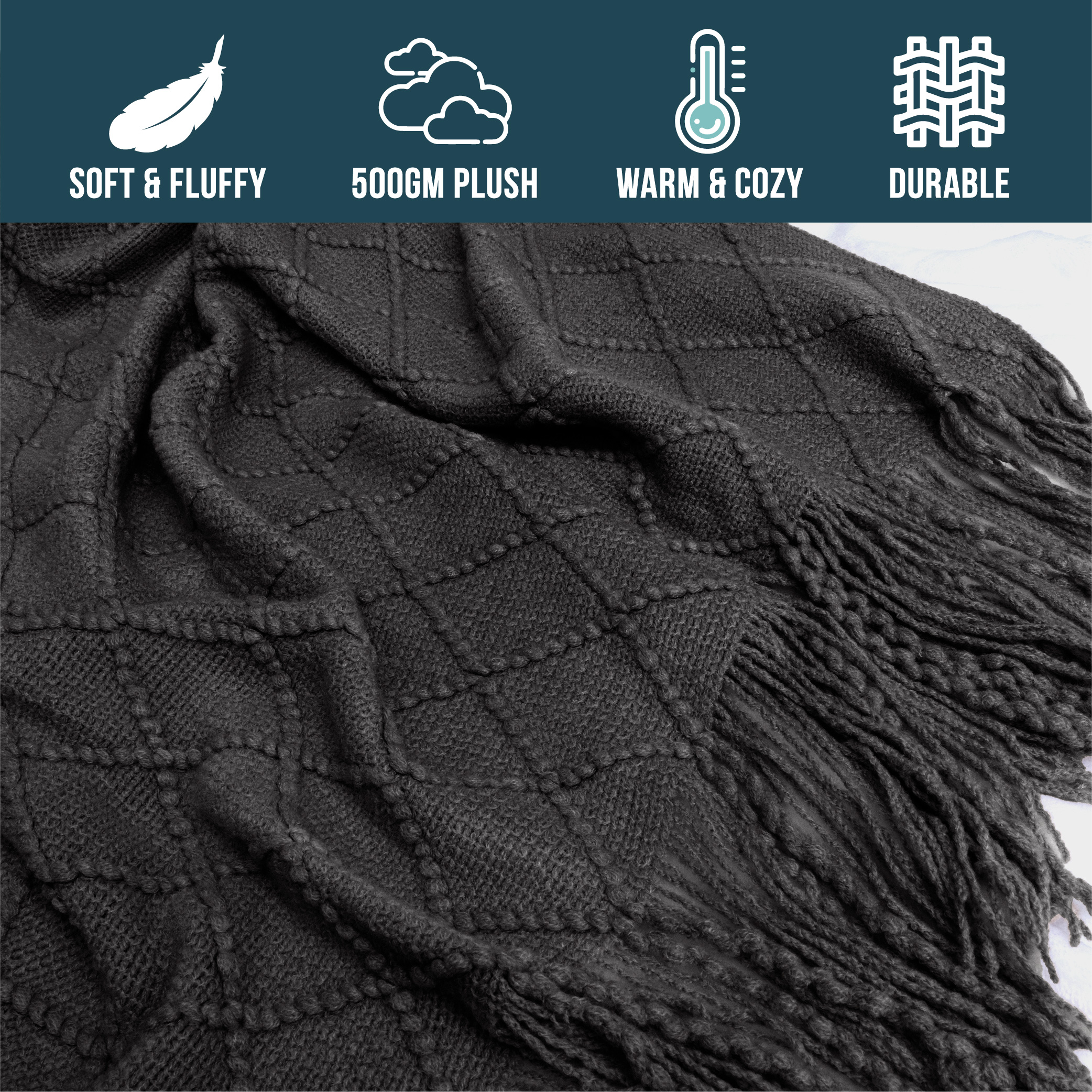 Decorative Fringe Throw Blanket for Couch Bed Sofa Soft Texture Knitted Blanket - Picture 5 of 64