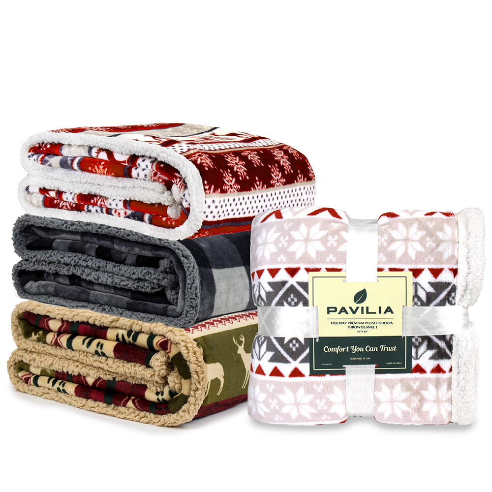 Christmas Blanket Microfiber Fleece Plaid Sherpa Holiday Throw for Couch Sofa - Picture 37 of 68