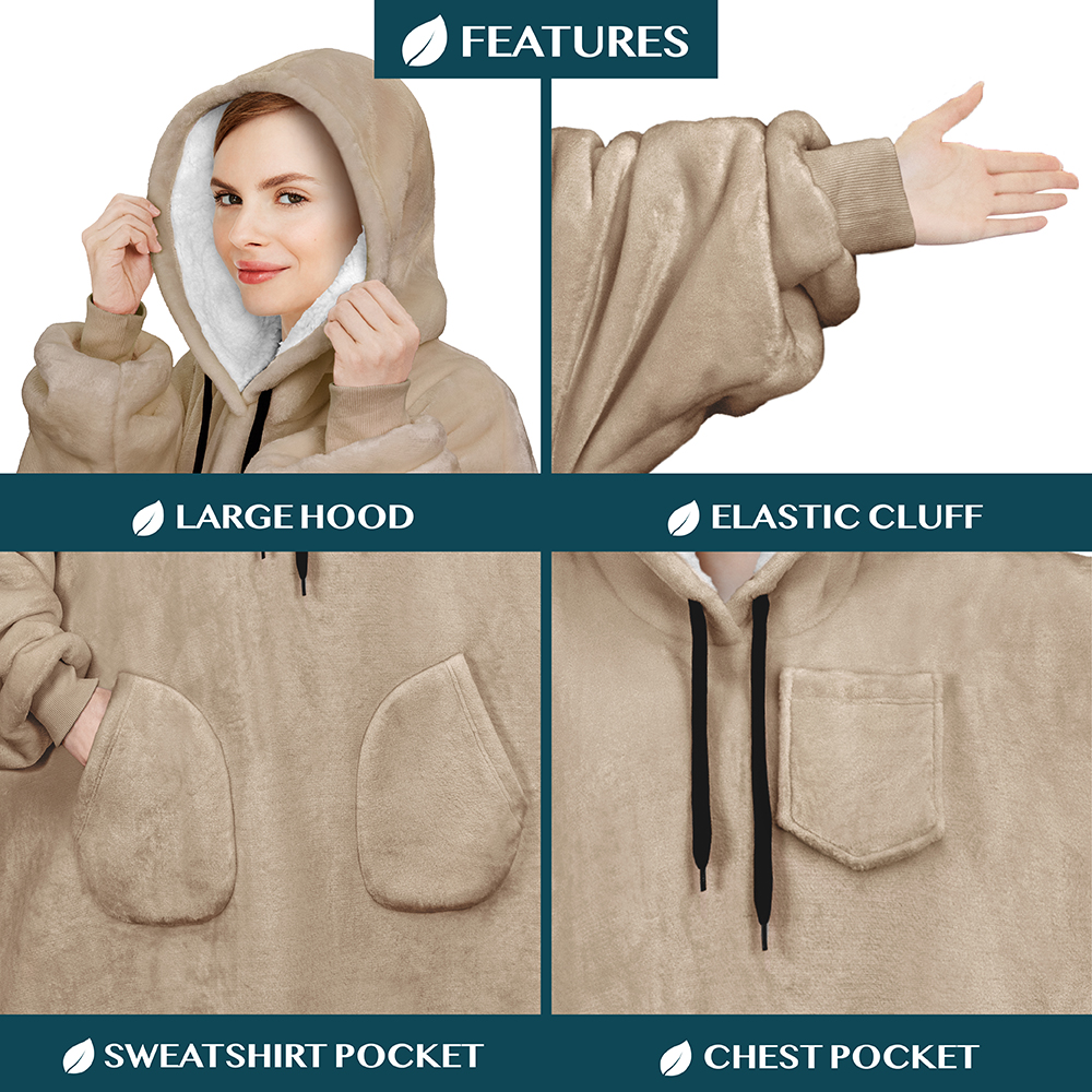 Manta Sudadera Sherpa Forro Felpa Suave Cómoda Vellón Gran Tamaño Sudadera con Capucha Bolsillo - Imagen 95 de 118