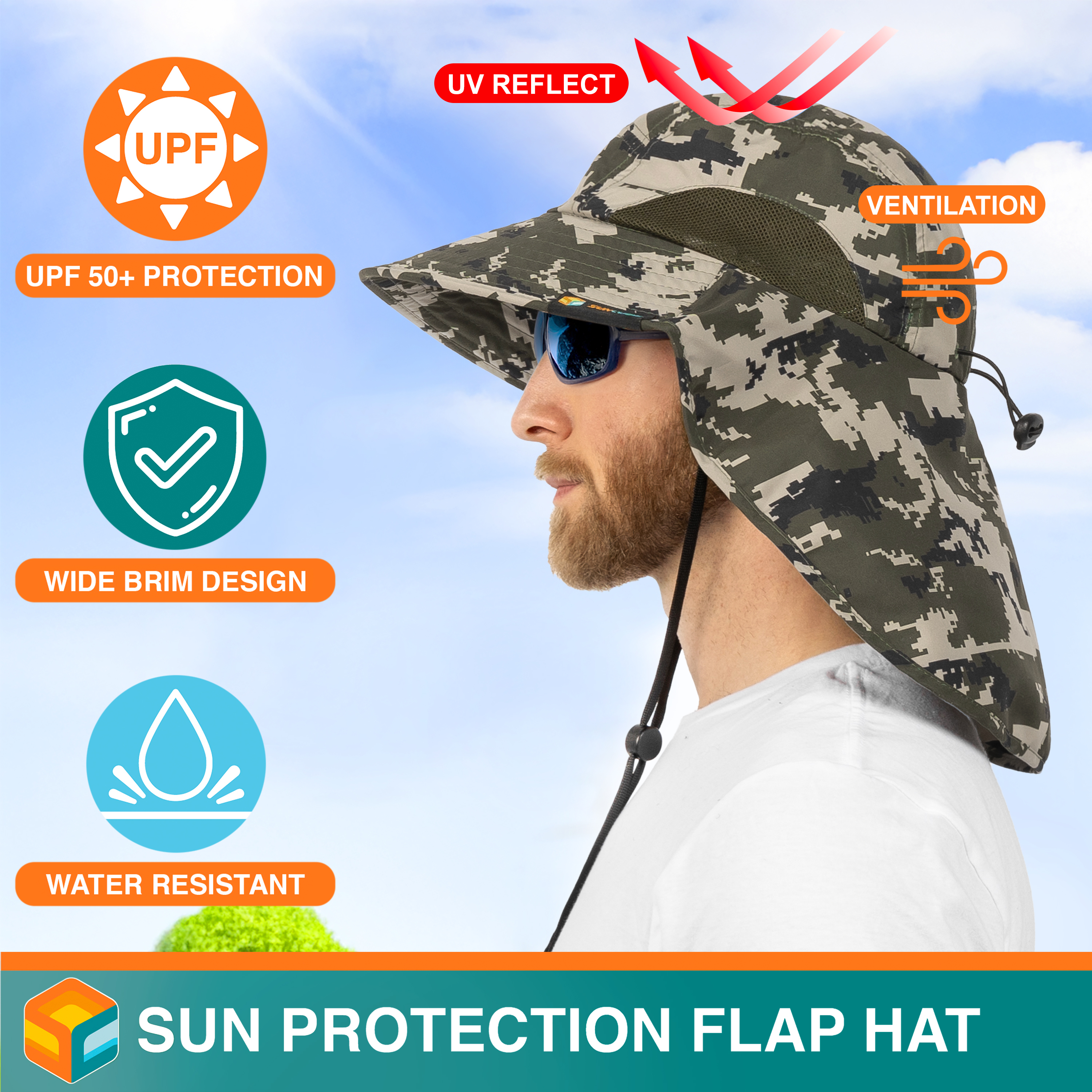 Sombrero para el Sol con Solapa para el Cuello Ala Ancha Sombrero para Senderismo 50+UPF Hombres Mujeres Pesca Safari FPS - Imagen 55 de 128