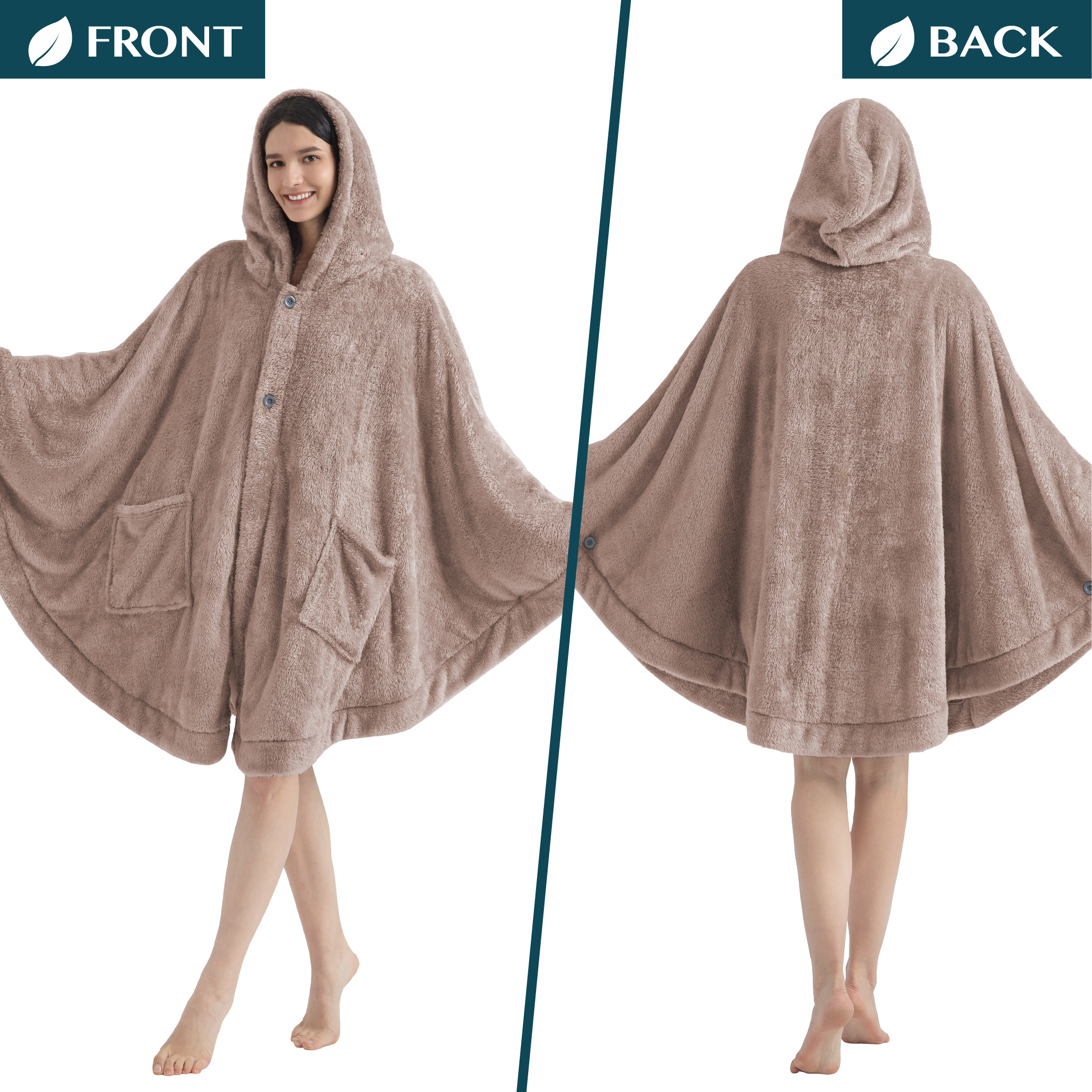 Poncho Manta con Capucha Usable Mantón Envoltura Capucha Bolsillos Suave Esponjoso Regalo - Imagen 68 de 81