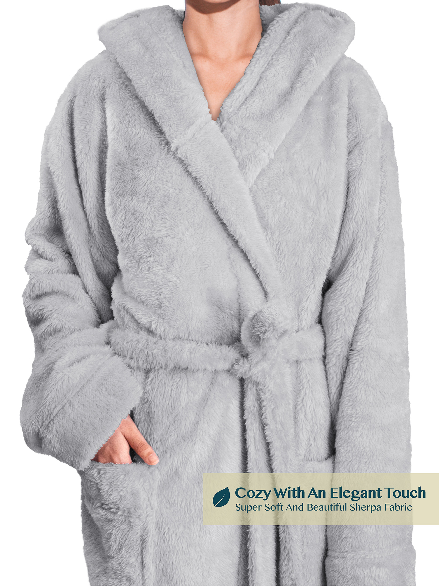 PAVILIA Women Hooded Plush Soft Robe, Fluffy Light Gray Size Large-x-large  for sale online