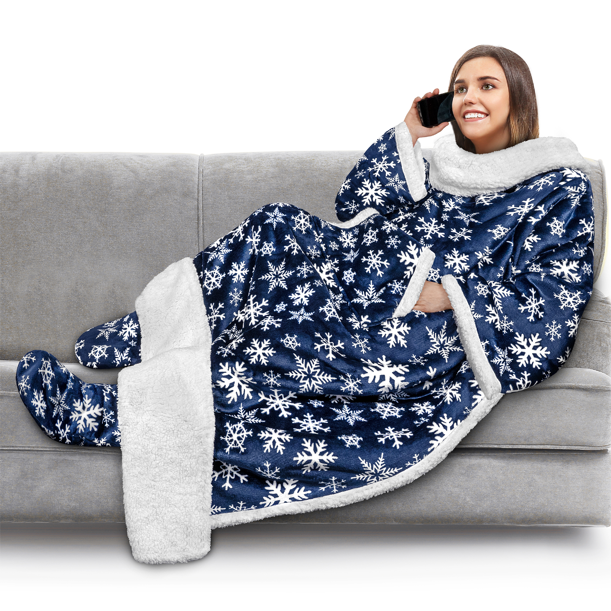 Tragbare Decke mit Fußtasche Ärmel Weich Fleece Wickel Sofa Couch TV Geschenke - Bild 158 von 192