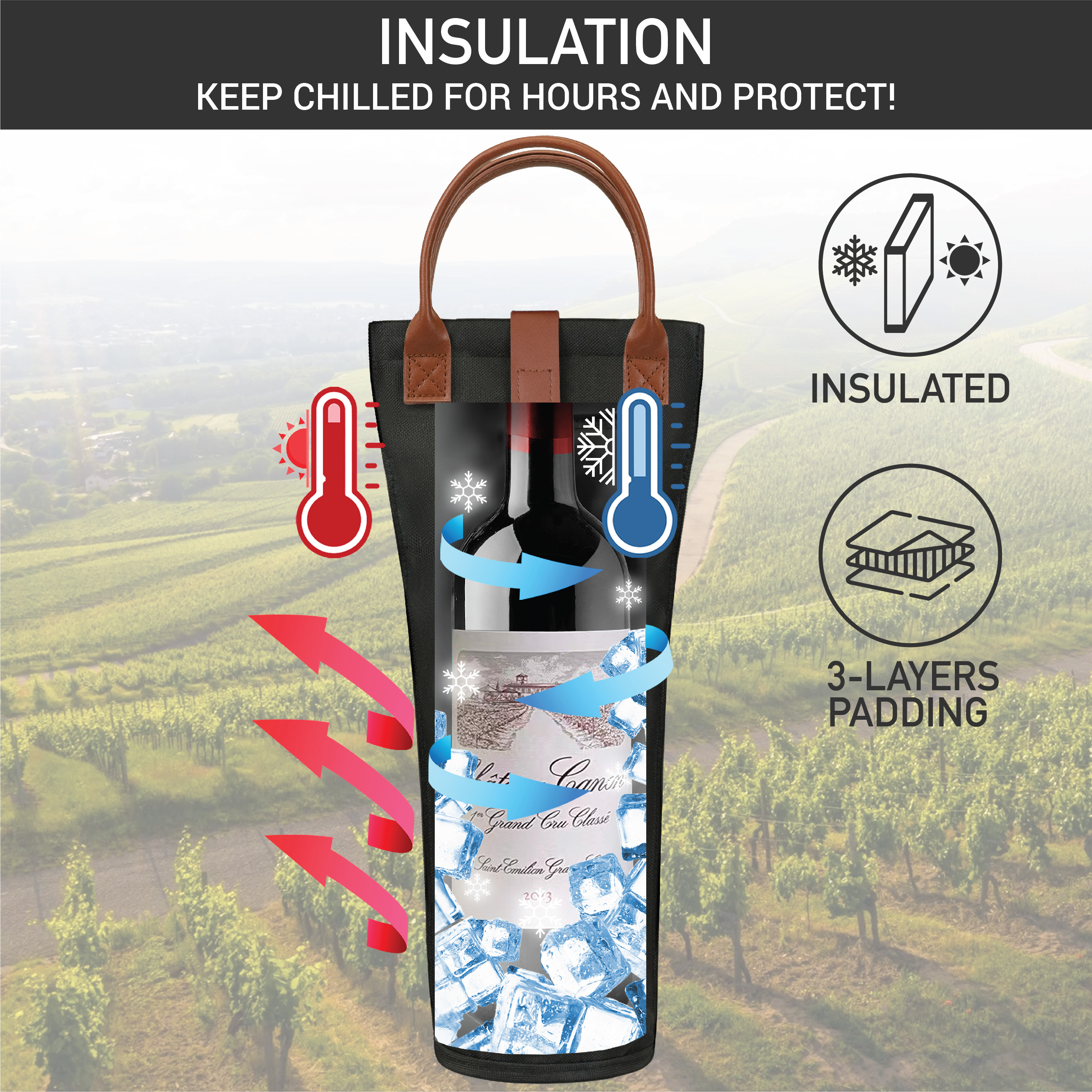 Wine Carrier Bag Insulated Single Bottle Cooler Protection Carrying Tote Travel