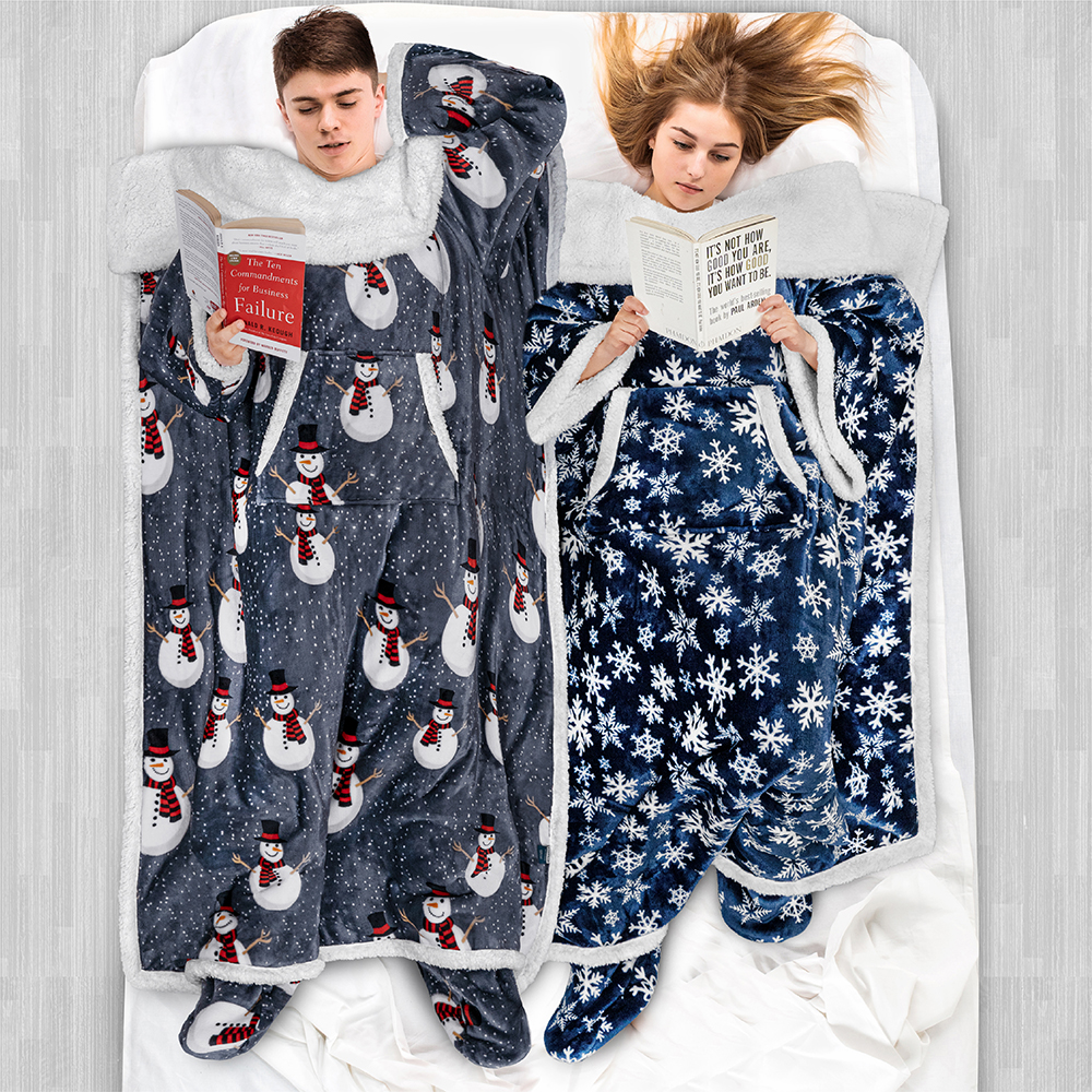 Tragbare Decke mit Fußtasche Ärmel Weich Fleece Wickel Sofa Couch TV Geschenke - Bild 177 von 192