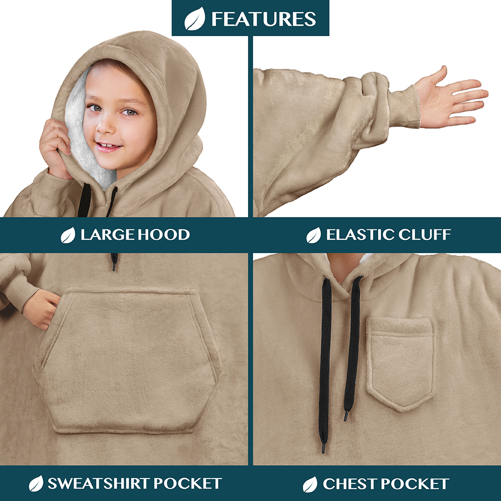 Blanket Sweatshirt Sherpa Lining Comfy Fleece Oversized Hoodie for Kids Teens JR - Picture 52 of 71