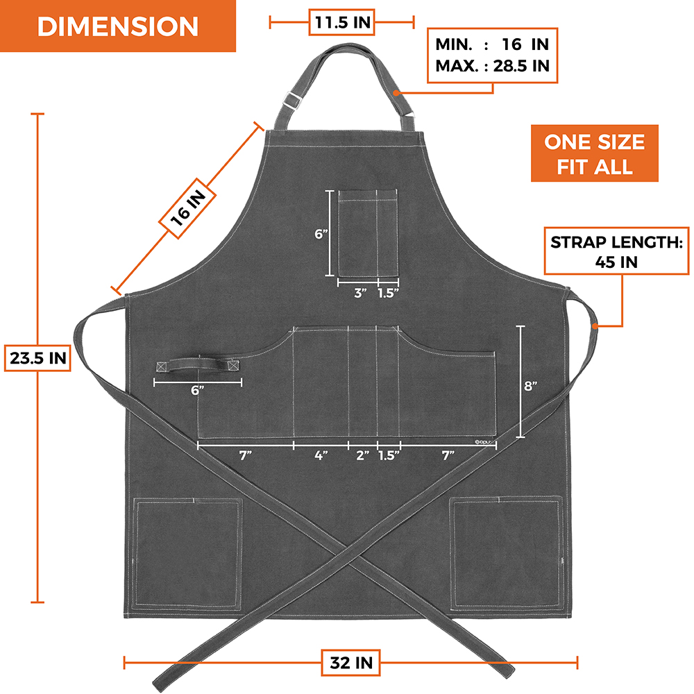 Chef Apron Men Women Cooking Baker Waiter Bib Canvas With Pockets Adjustable Tie - Picture 12 of 33