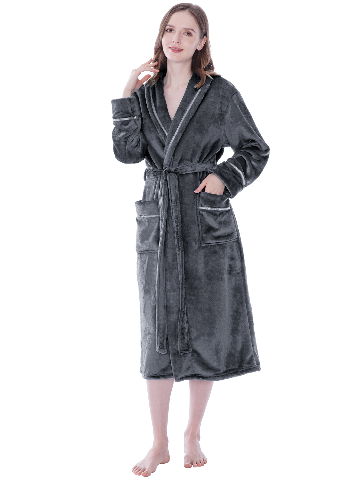 Women Fleece Bath Robe Plush Shawl Collar Spa Robe Soft Microfiber Long Bathrobe - Picture 25 of 99