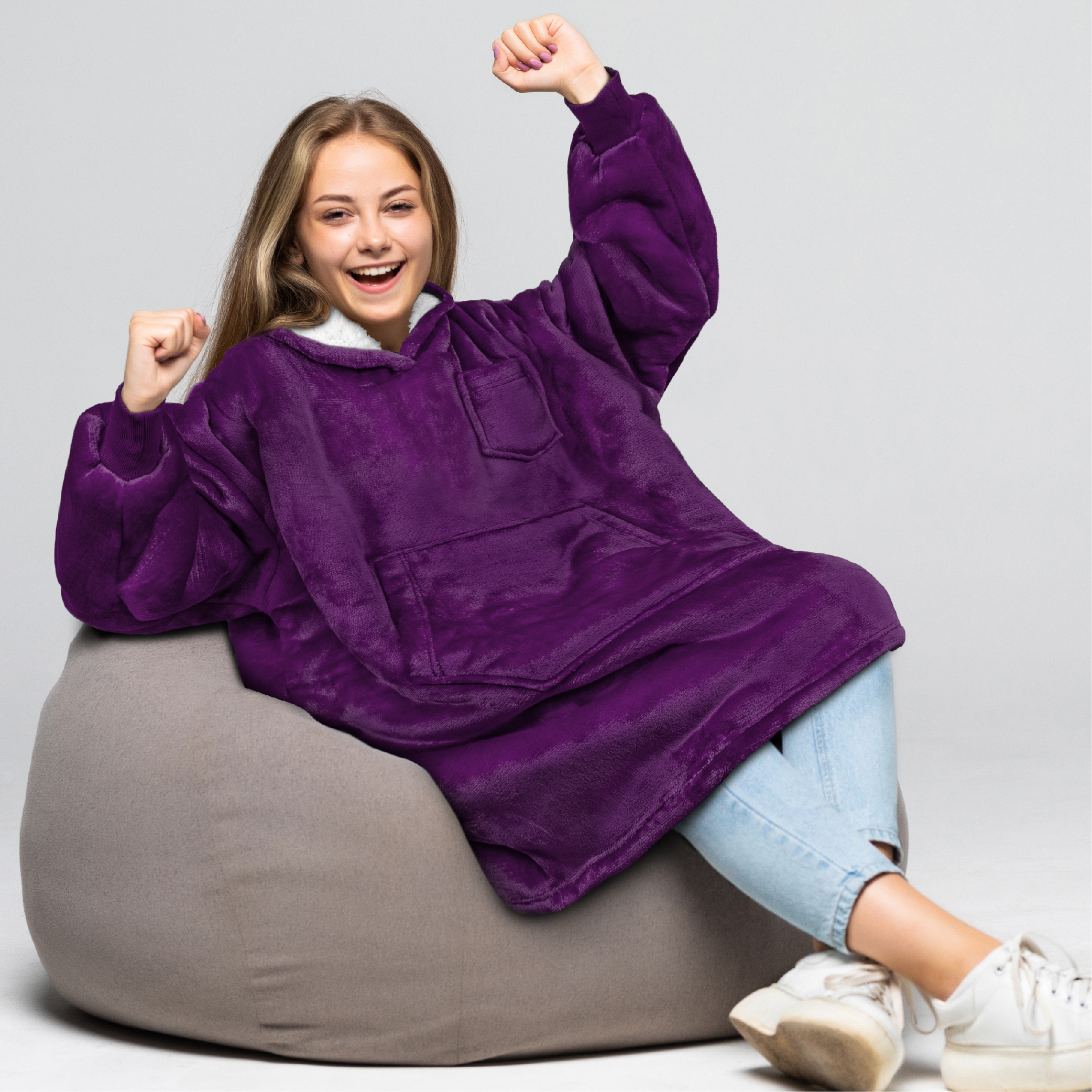 Blanket Sweatshirt Sherpa Lining Comfy Fleece Oversized Hoodie for Kids Teens JR - Picture 49 of 71