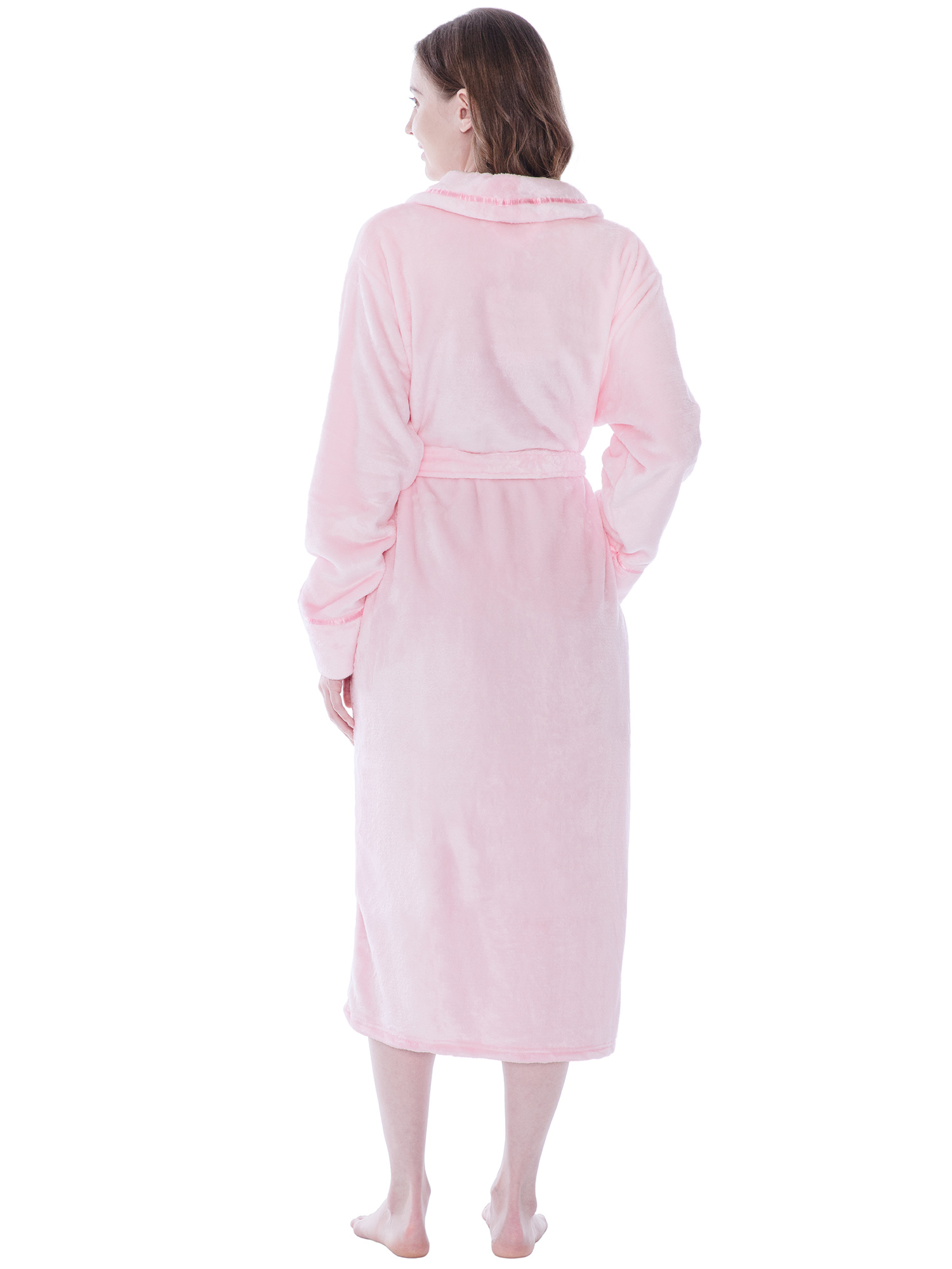 Women Fleece Bath Robe Plush Shawl Collar Spa Robe Soft Microfiber Long Bathrobe - Picture 55 of 99