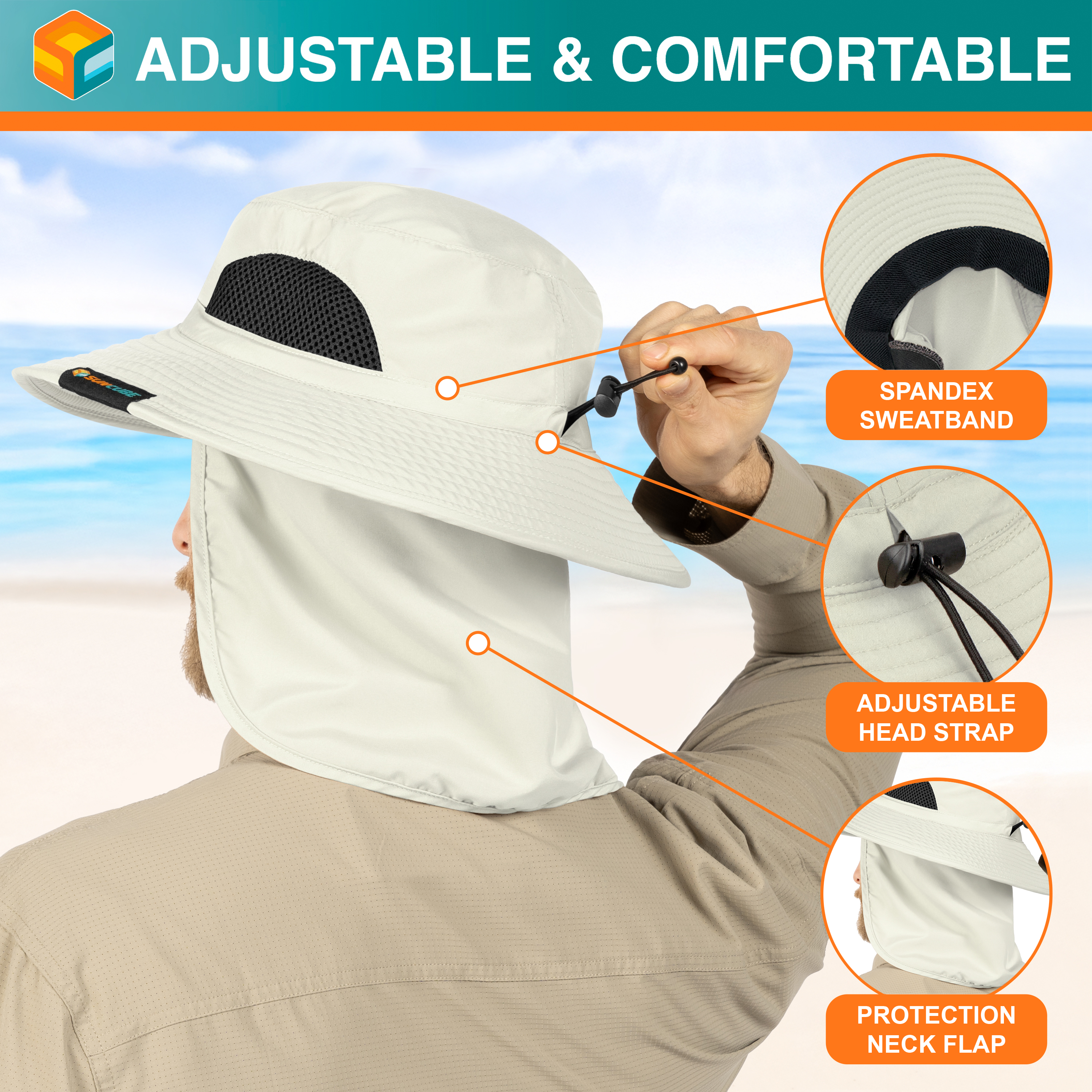 Men Women UV Protection Sun Hats Neck Face Flap Cap Wide Brim Fishing Bucket Hat - Picture 29 of 48