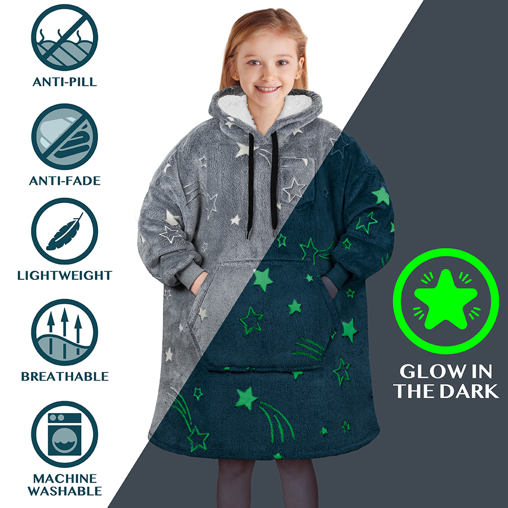 Blanket Sweatshirt Sherpa Lining Comfy Fleece Oversized Hoodie for Kids Teens JR - Picture 20 of 71