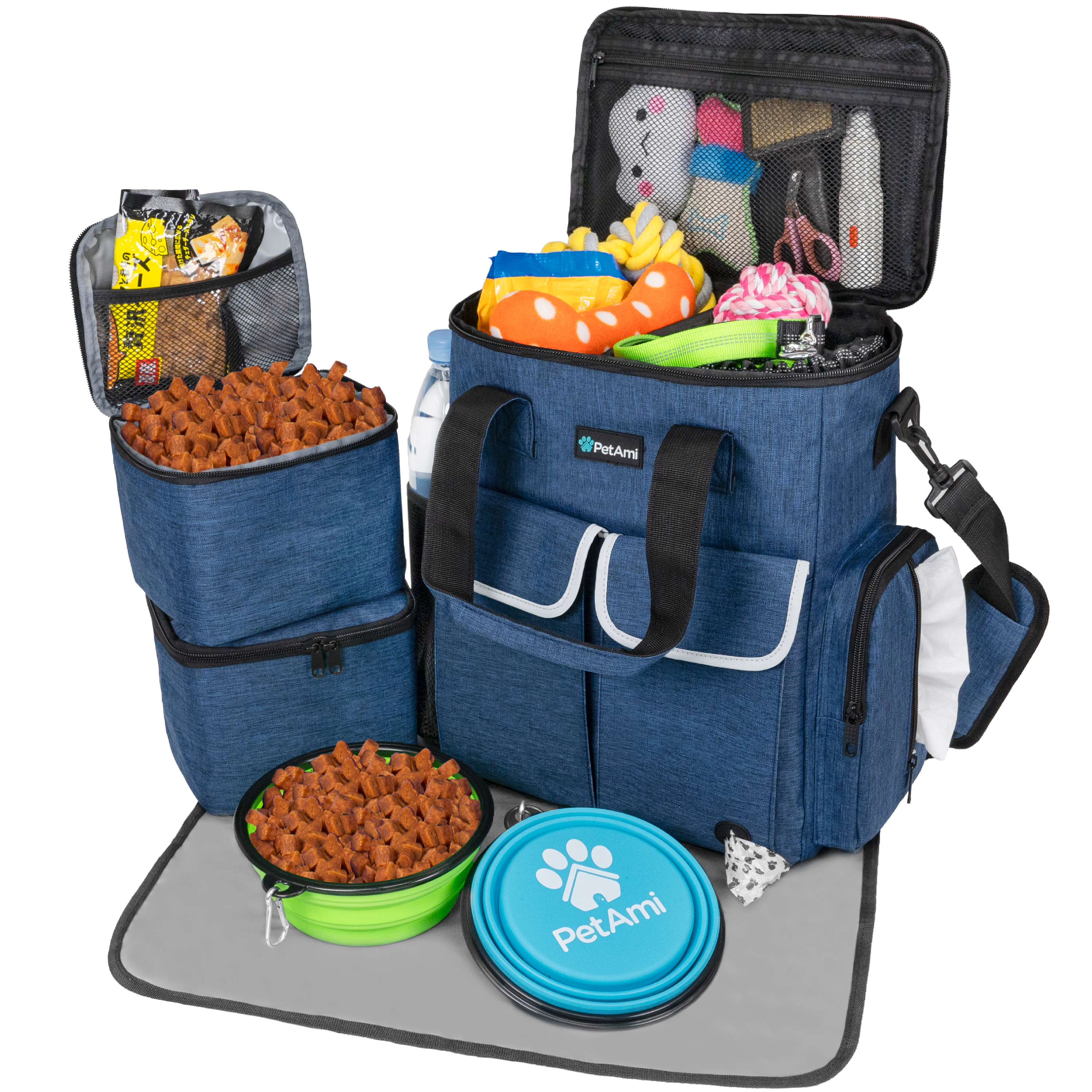 Dog Travel Bag Supplies Pet Organizer Set Pet Food Container Bowls Weekend Cat - Picture 9 of 36