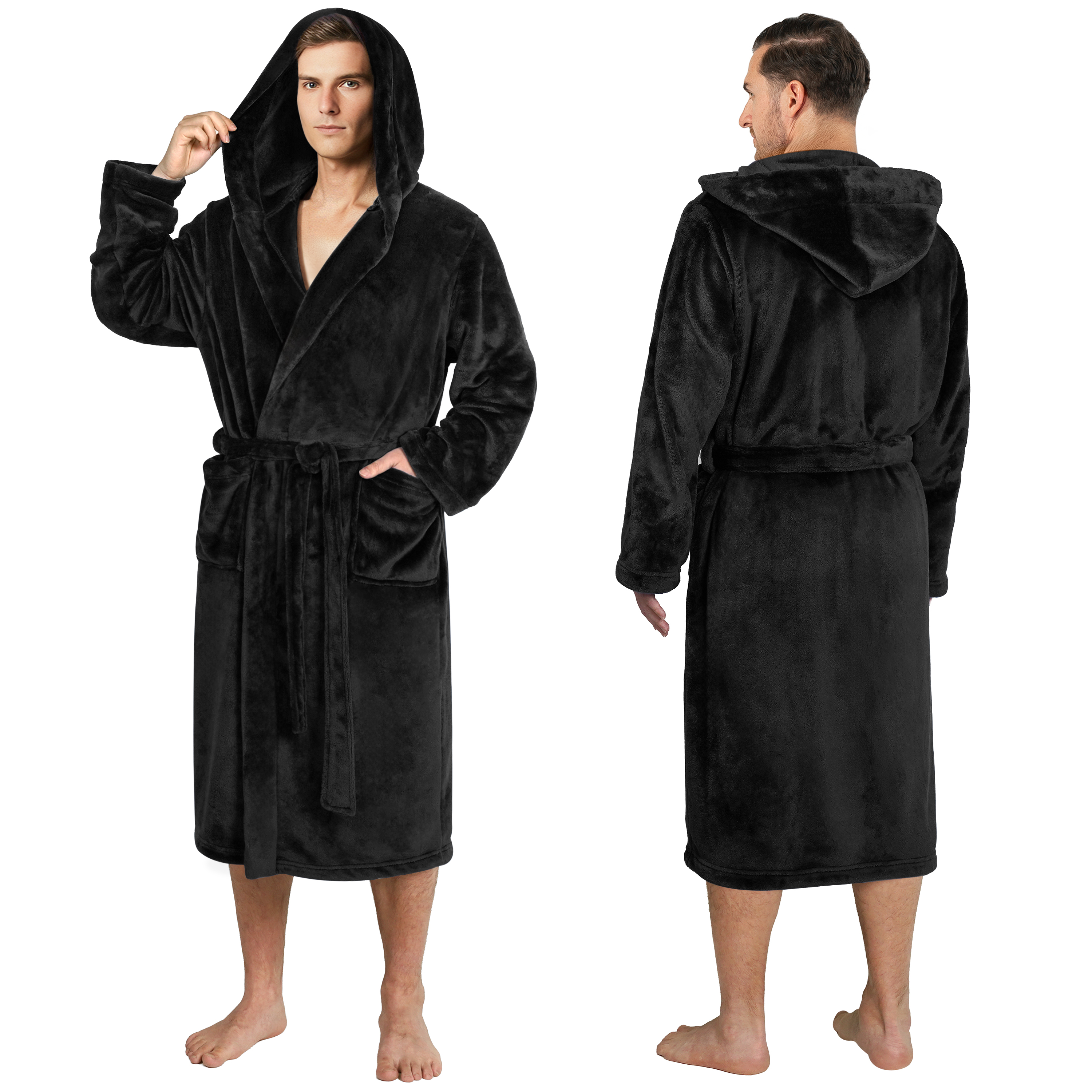 Mens Lightweight Robe Microfiber Fleece Bathrobe Long Soft Spa Bath Male Robe
