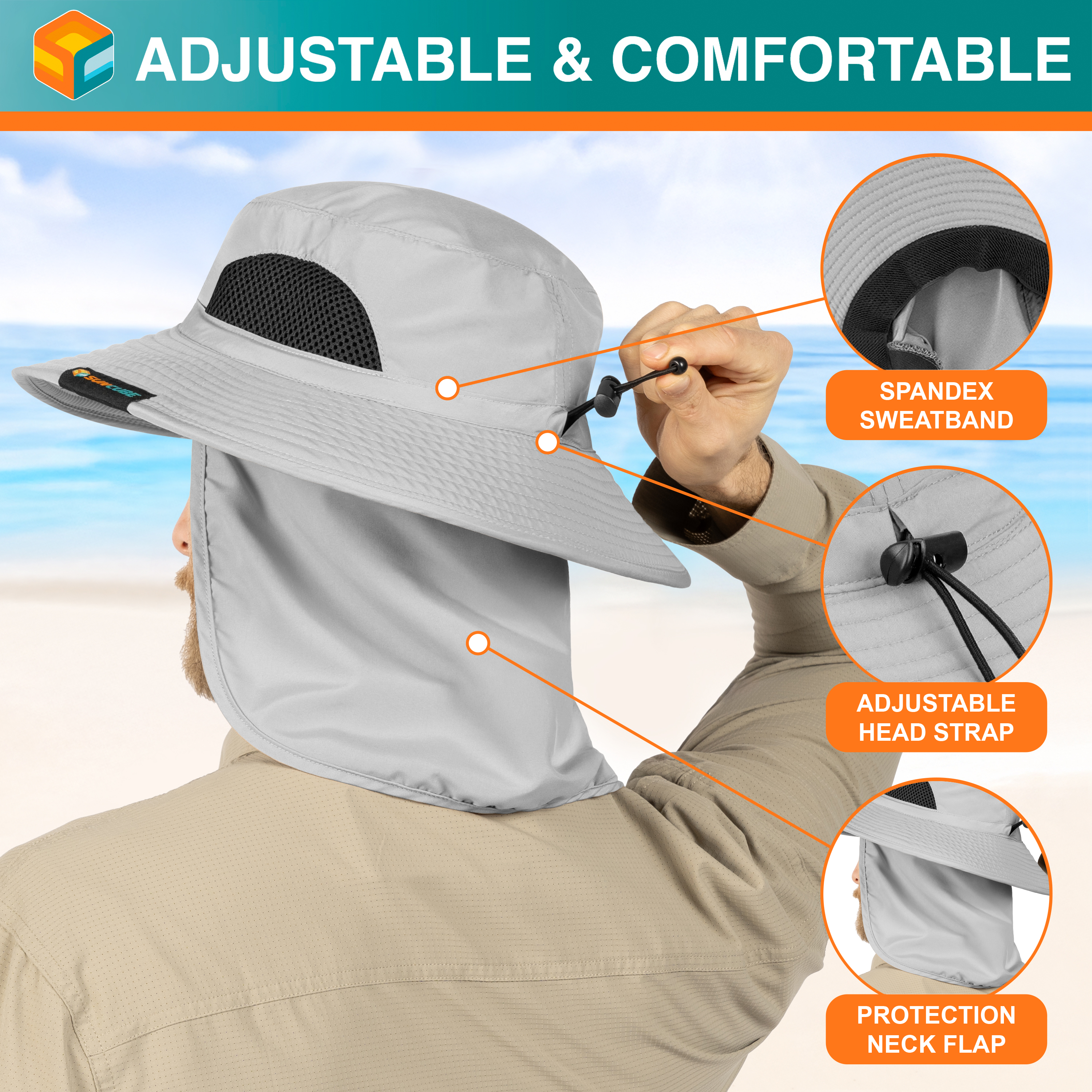 Men Women UV Protection Sun Hats Neck Face Flap Cap Wide Brim Fishing Bucket Hat - Picture 37 of 48
