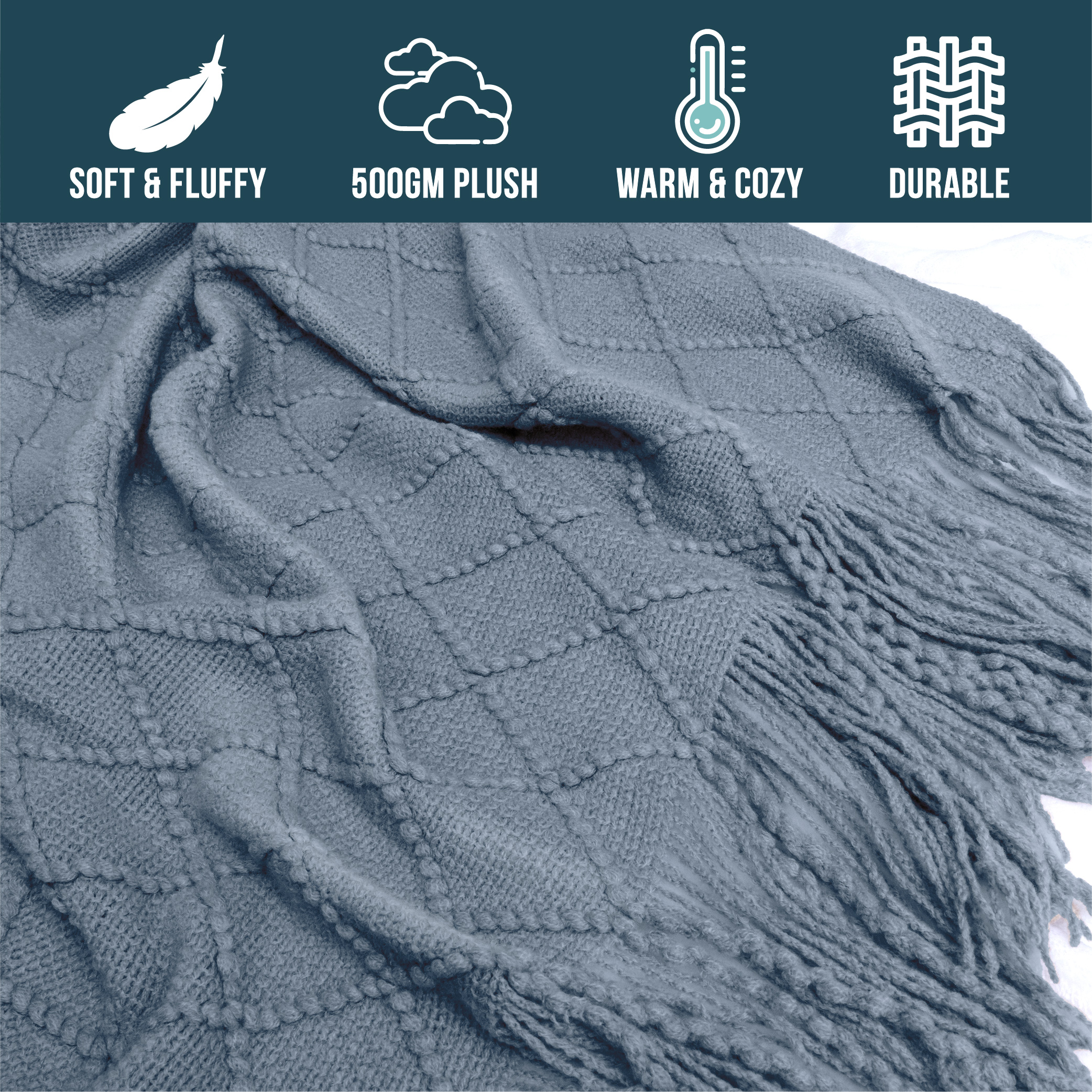 Decorative Fringe Throw Blanket for Couch Bed Sofa Soft Texture Knitted Blanket - Picture 50 of 64