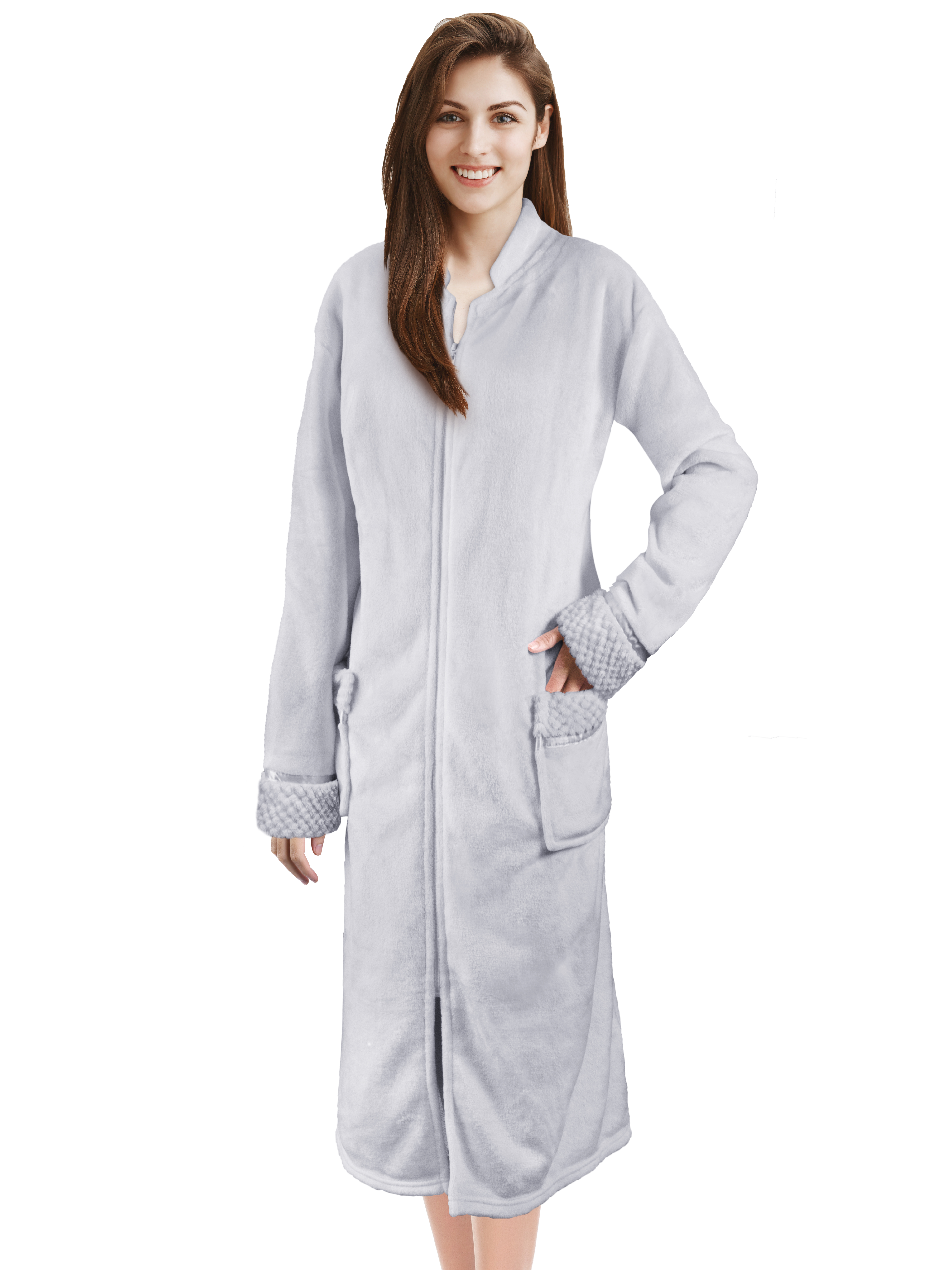 Women Zipper Robe Housecoat Fleece Lounger Front Zip Up Robe Full Length Ladies - Picture 45 of 85