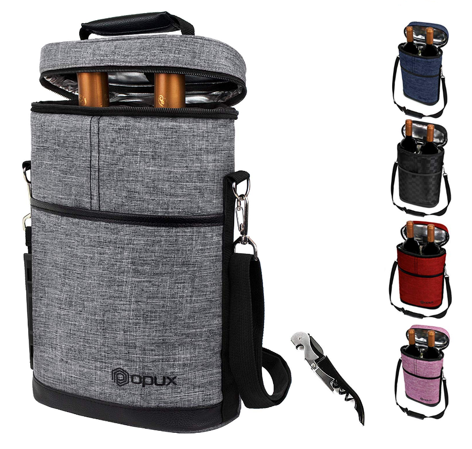 Opux 2 Bottle Wine Bag Tote Carrier | Leakproof Insulated Wine Cooler Bag for Travel Picnic BYOB | Portable Wine Carrying Bag, Padded Protection