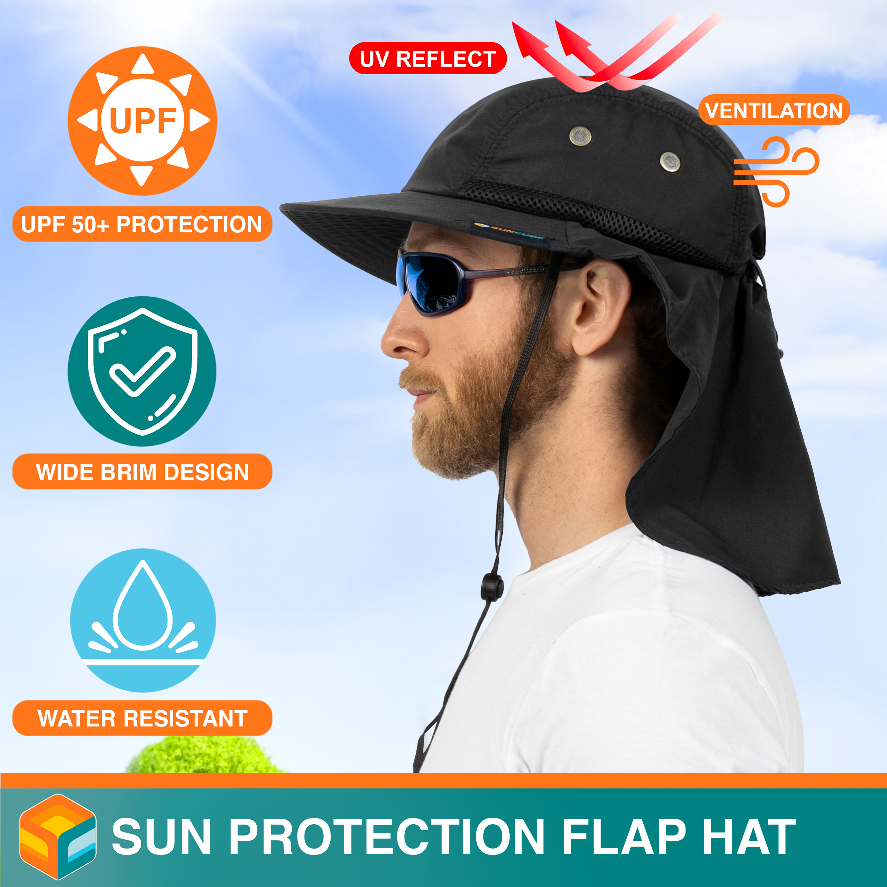 Wide Brim Sun Hat UV Protection Bucket Cap for Hiking Camping Fishing Safari Men