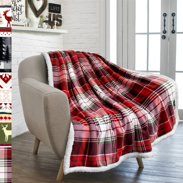 Christmas Blanket Microfiber Fleece Plaid Sherpa Holiday Throw for Couch Sofa - Picture 30 of 68