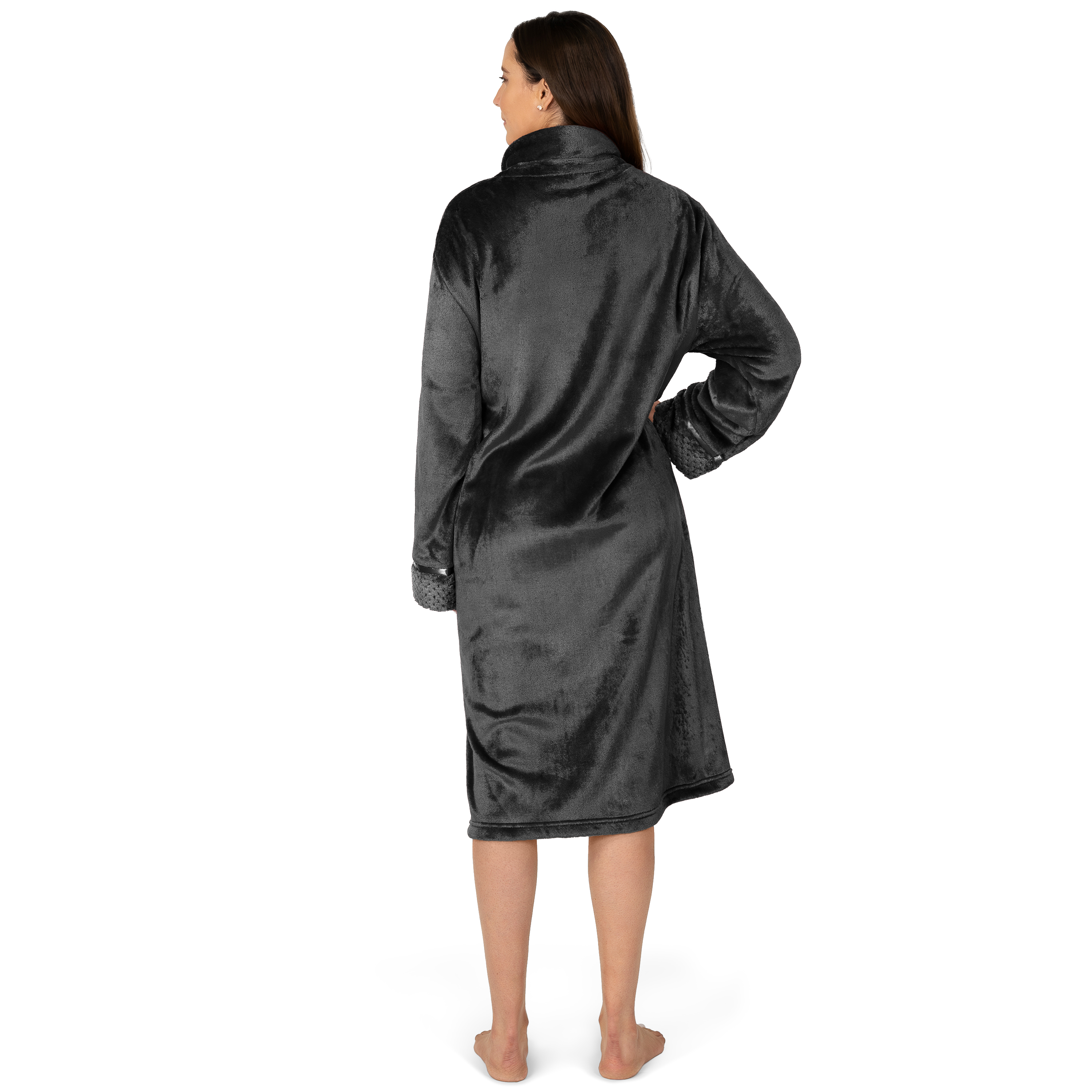 Women Zipper Robe Housecoat Lounger Zip Up Robe Full Length Satin Trim Ladies - Picture 3 of 89