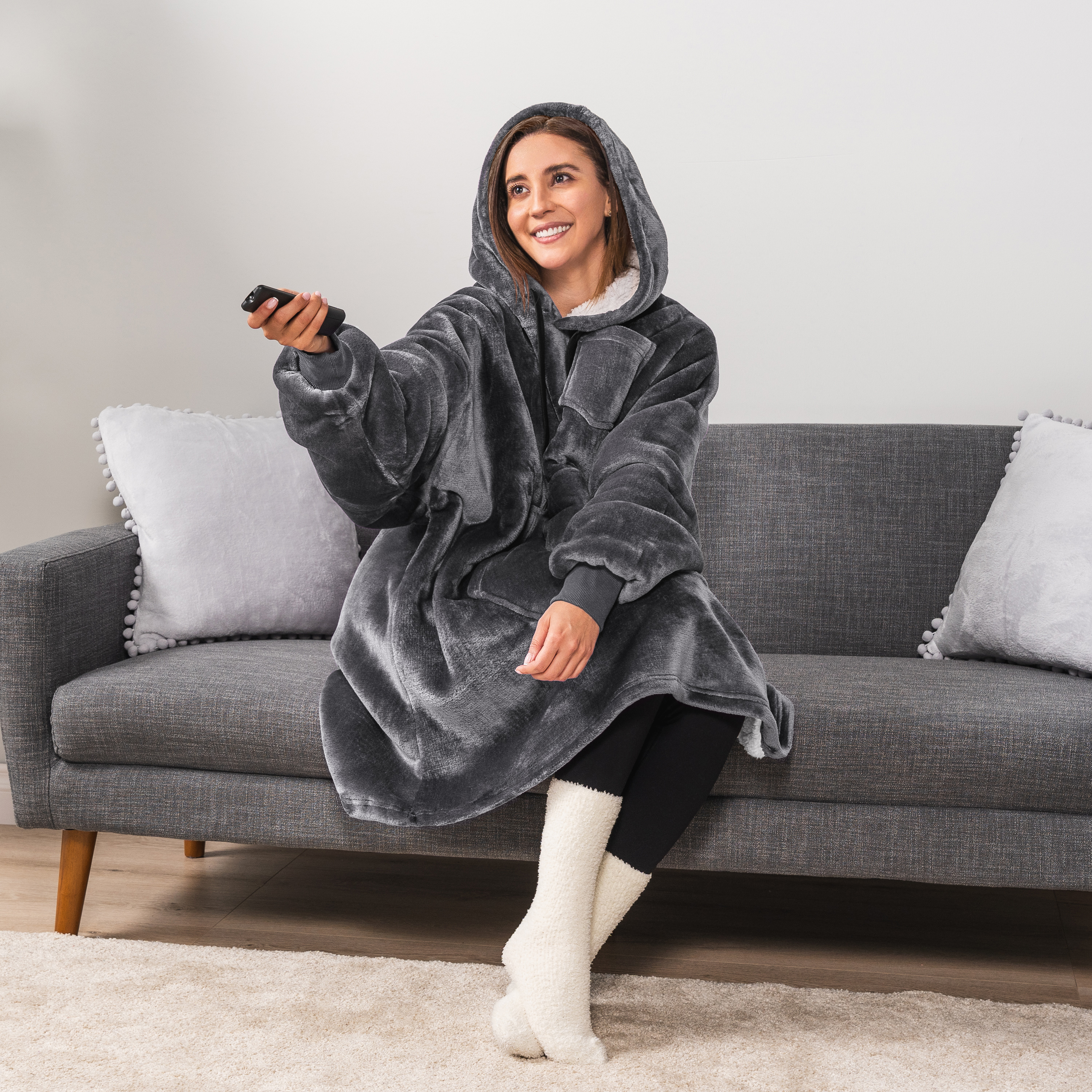 Blanket Sweatshirt Sherpa Plush Soft Comfy Fleece Oversized Hoodie Pocket Gift - Picture 50 of 117