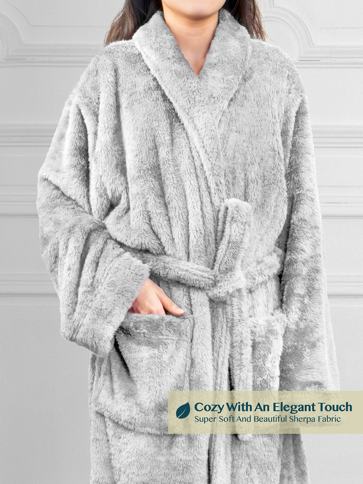 Womens Ladies Fluffy Robe Soft Fleece Luxe Plush Warm Sherpa Night Spa  Bathrobe