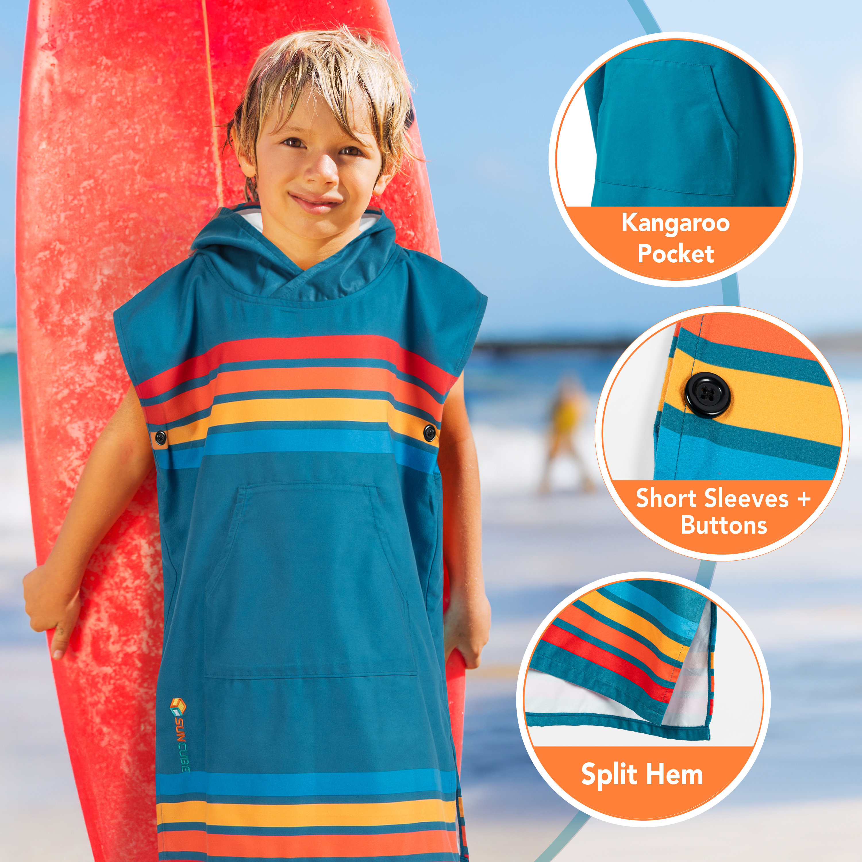 Kids Towel Changing Swim Robe Surf Poncho Quick Dry Microfiber Hooded 3-7 Years - Picture 24 of 43