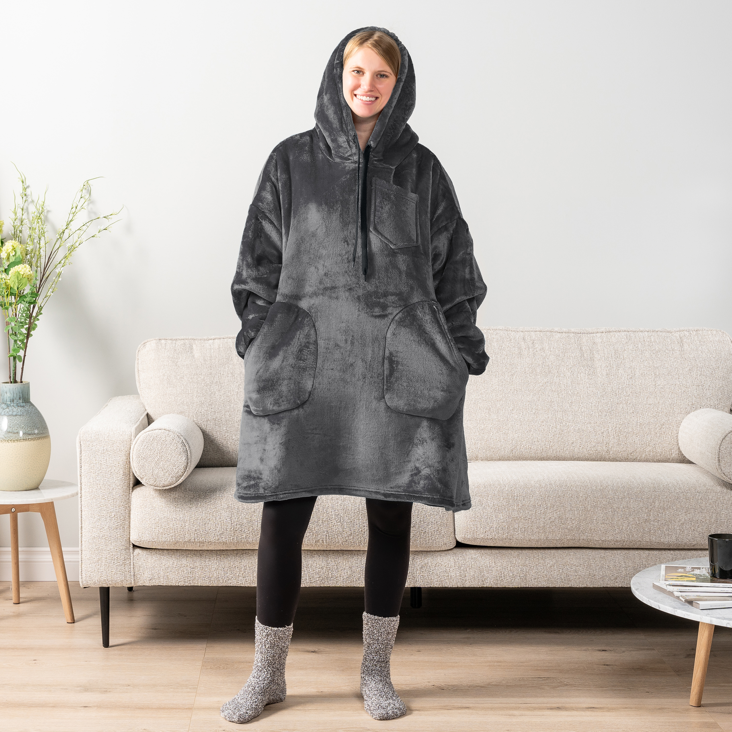 Manta Sudadera Sherpa Forro Felpa Suave Cómoda Vellón Gran Tamaño Sudadera con Capucha Bolsillo - Imagen 52 de 118