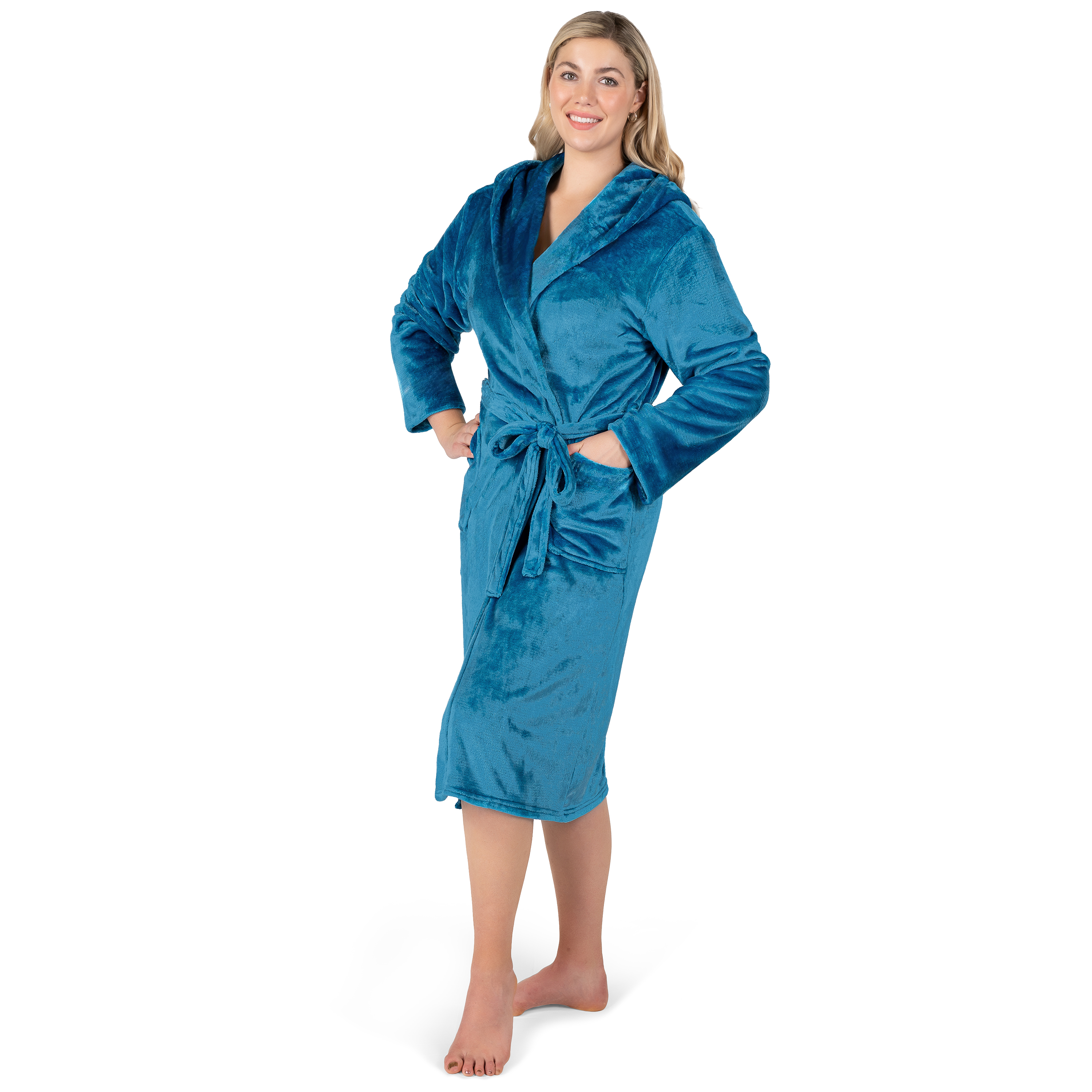 Womens Robe with Hood Fleece Plush Soft Long Hooded Robe Bathrobe for Spa Bath